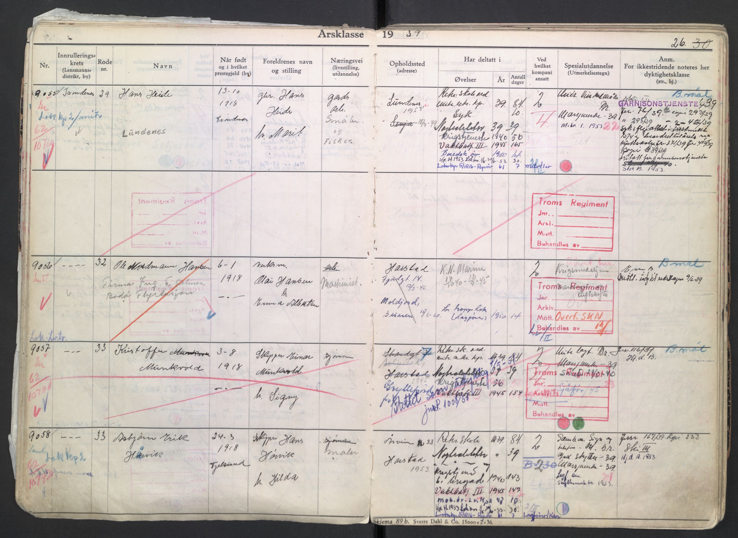 Forsvaret, Troms infanteriregiment nr. 16, AV/RA-RAFA-3146/P/Pa/L0007/0004: Ruller / Rulle for regimentets menige mannskaper, årsklasse 1939, 1939, p. 26