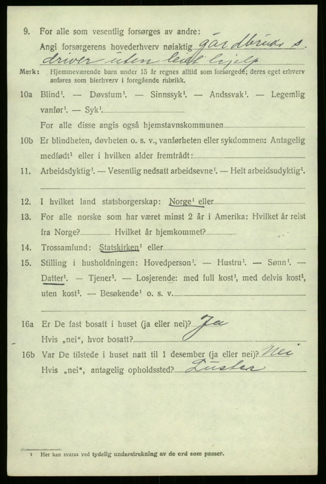 SAB, 1920 census for Årdal, 1920, p. 2612