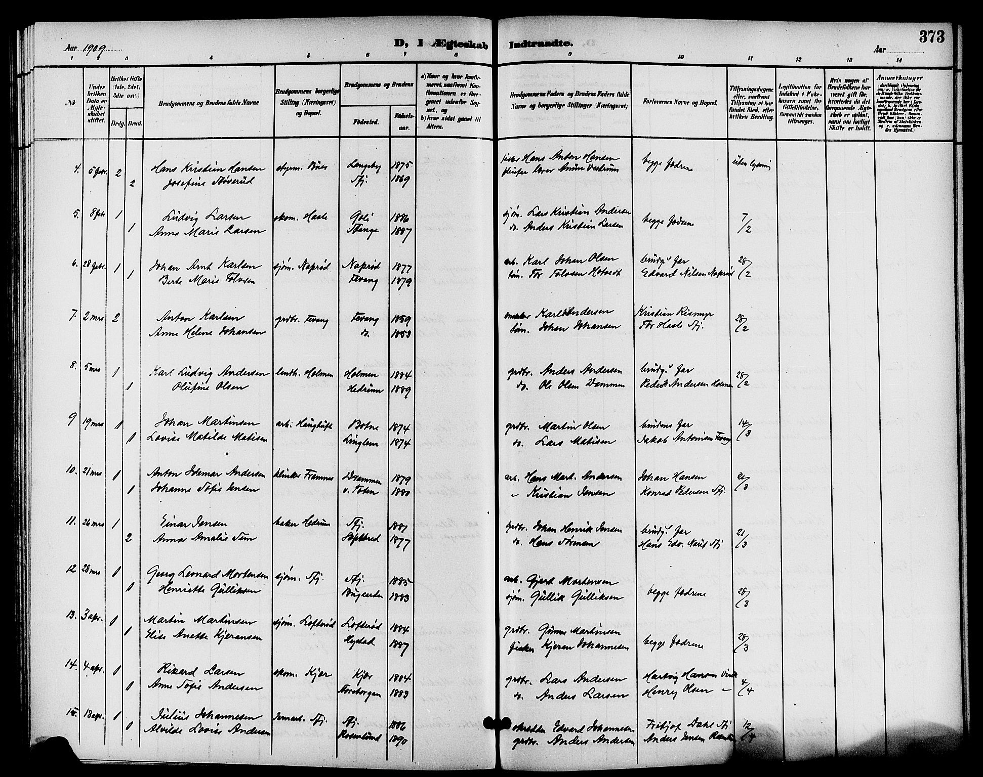 Sandar kirkebøker, AV/SAKO-A-243/G/Ga/L0002: Parish register (copy) no. 2, 1900-1915, p. 373