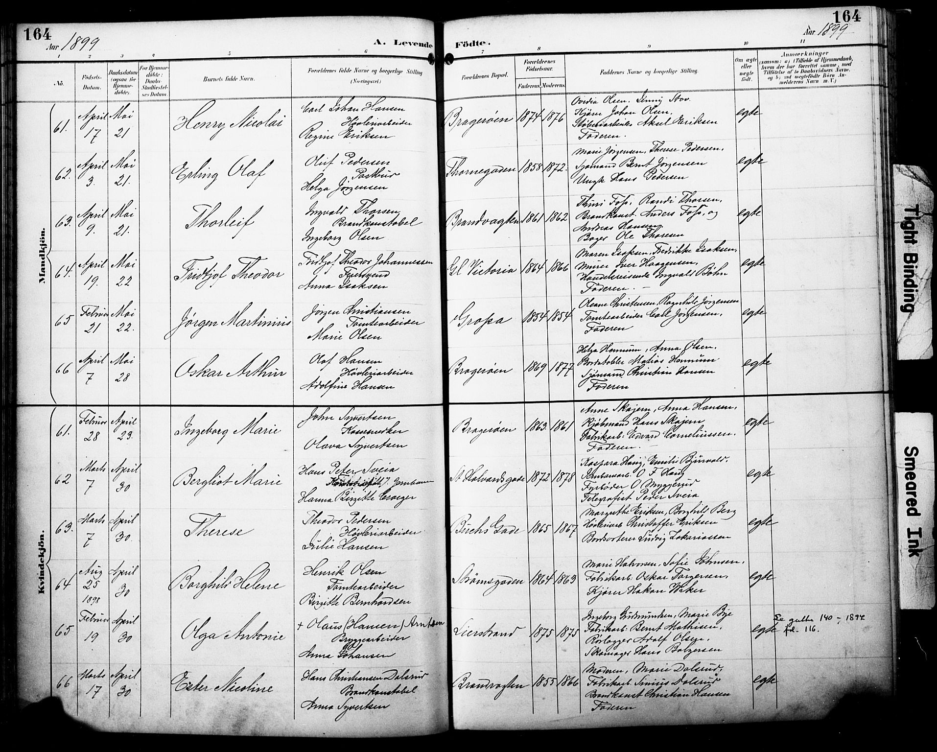Bragernes kirkebøker, AV/SAKO-A-6/F/Fb/L0008: Parish register (official) no. II 8, 1894-1902, p. 164