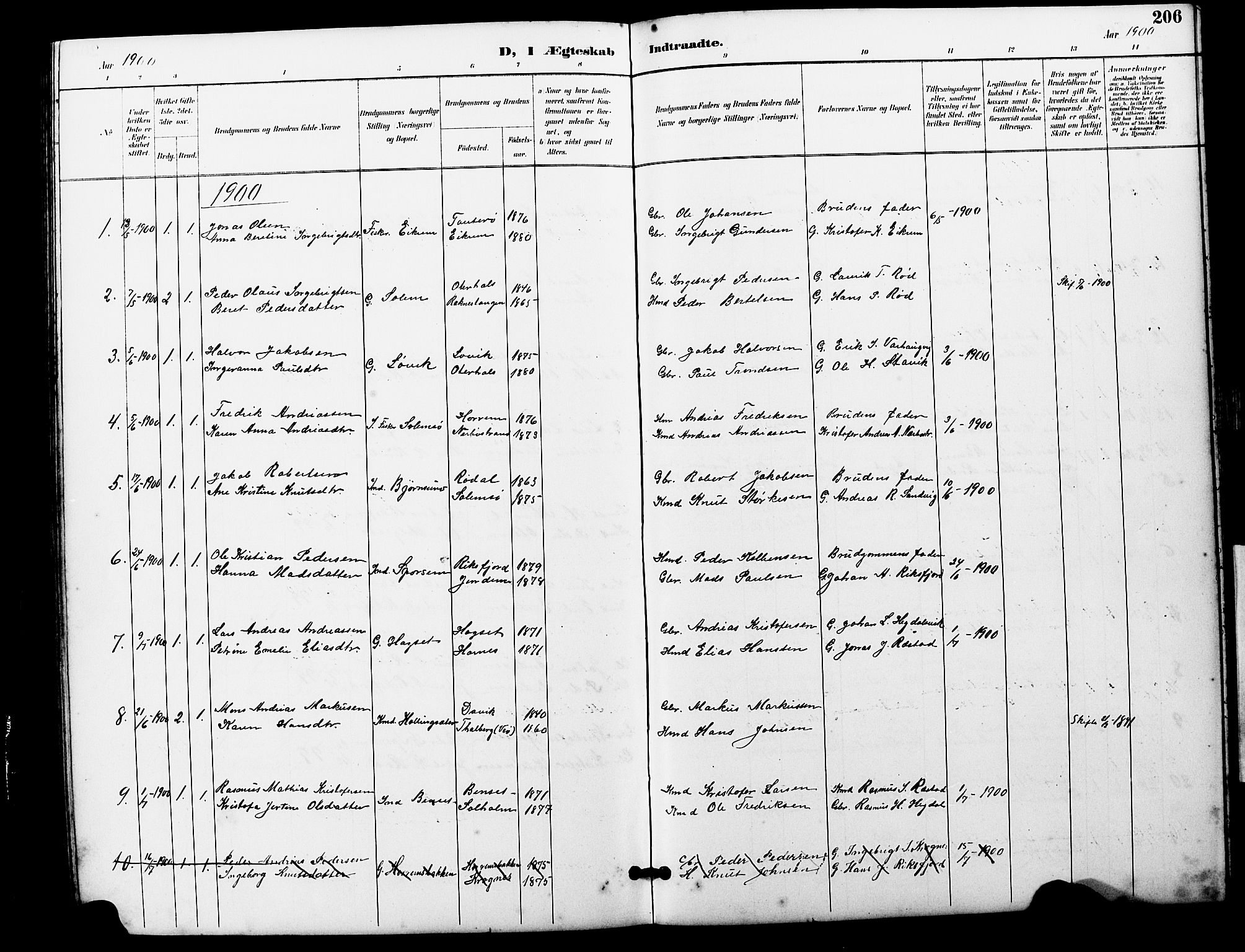 Ministerialprotokoller, klokkerbøker og fødselsregistre - Møre og Romsdal, SAT/A-1454/560/L0725: Parish register (copy) no. 560C02, 1895-1930, p. 206