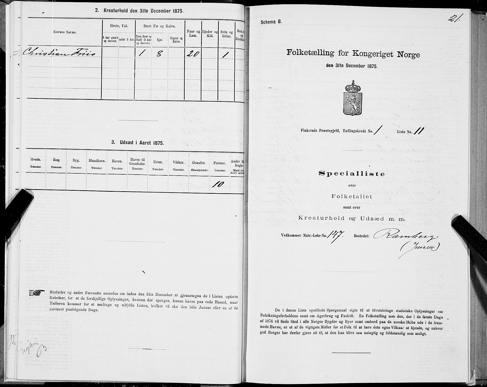 SAT, 1875 census for 1859P Flakstad, 1875, p. 1021