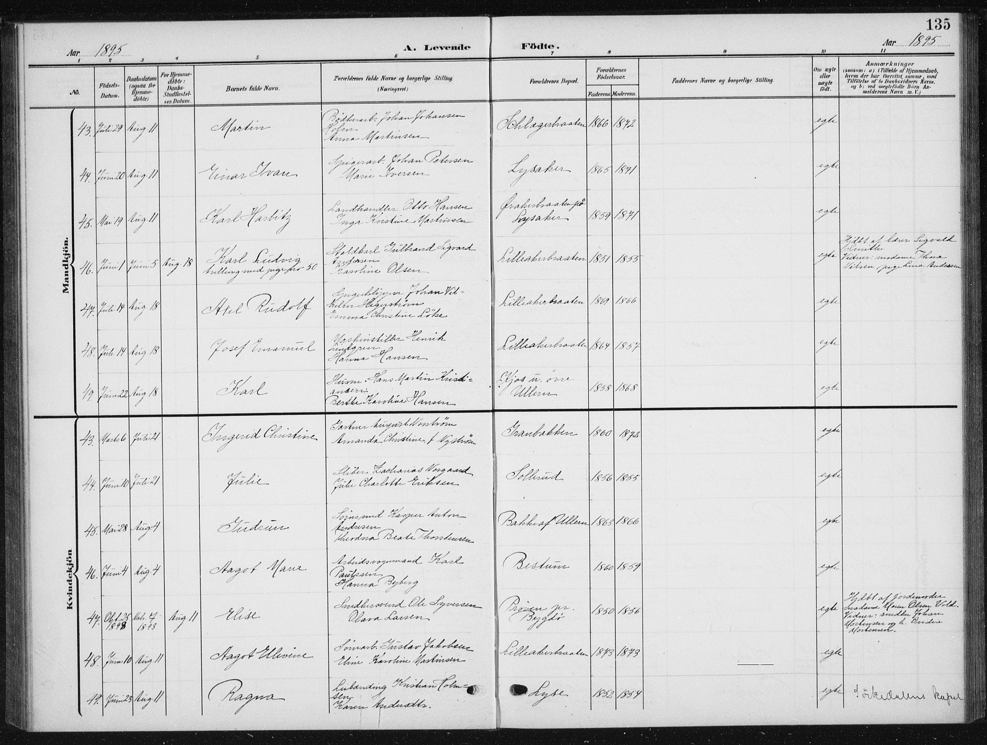 Vestre Aker prestekontor Kirkebøker, AV/SAO-A-10025/F/Fb/L0001: Parish register (official) no. II 1, 1880-1906, p. 135