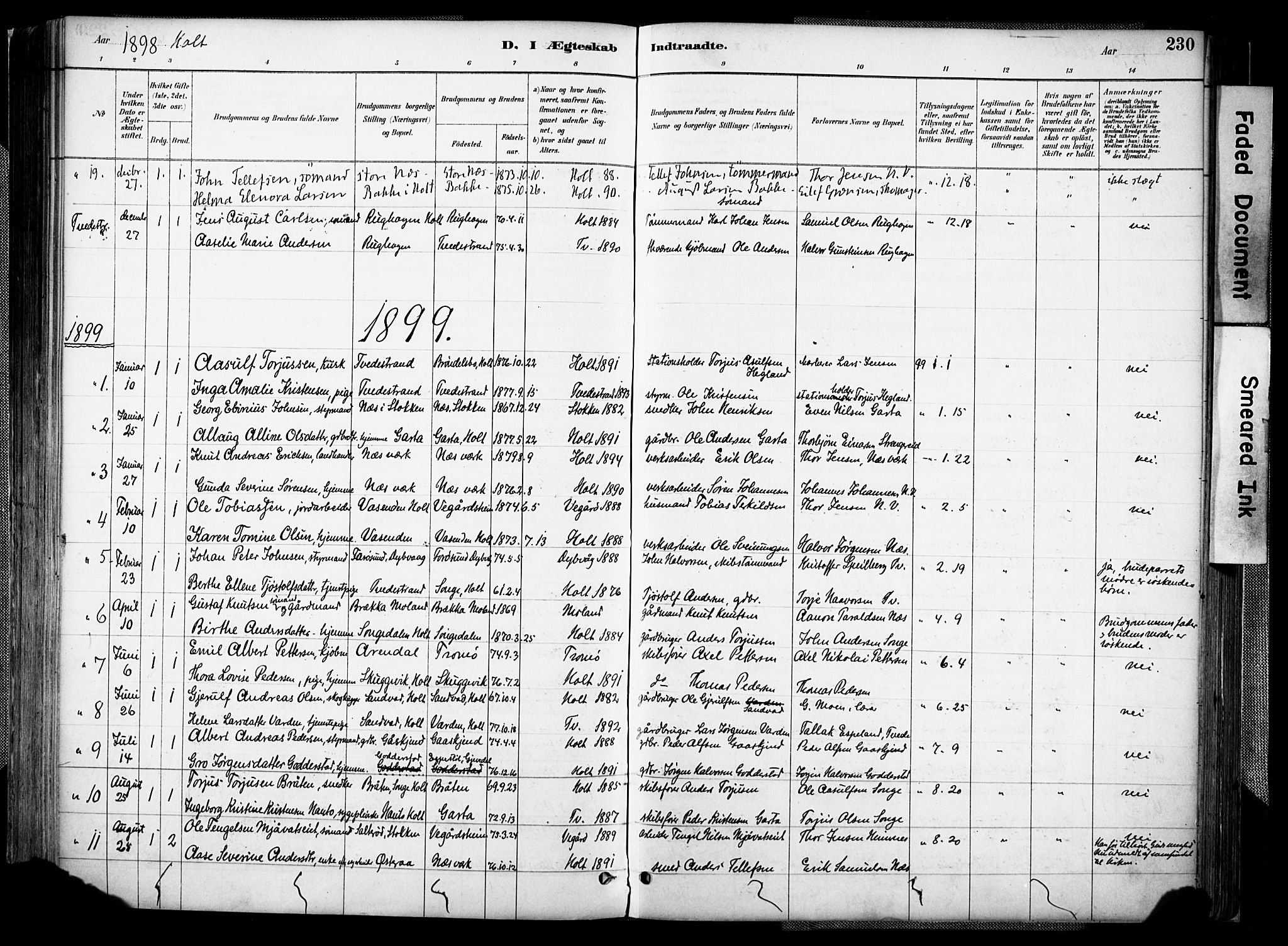 Holt sokneprestkontor, AV/SAK-1111-0021/F/Fa/L0012: Parish register (official) no. A 12, 1885-1907, p. 230