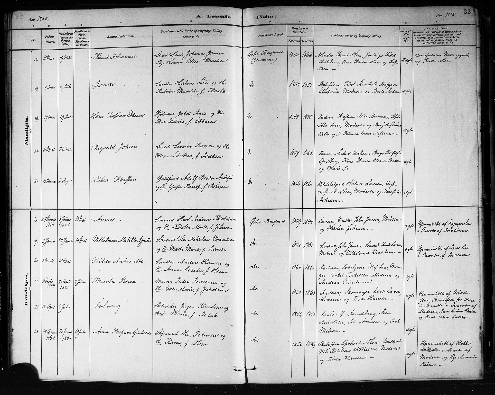 Porsgrunn kirkebøker , SAKO/A-104/G/Gb/L0005: Parish register (copy) no. II 5, 1883-1915, p. 22