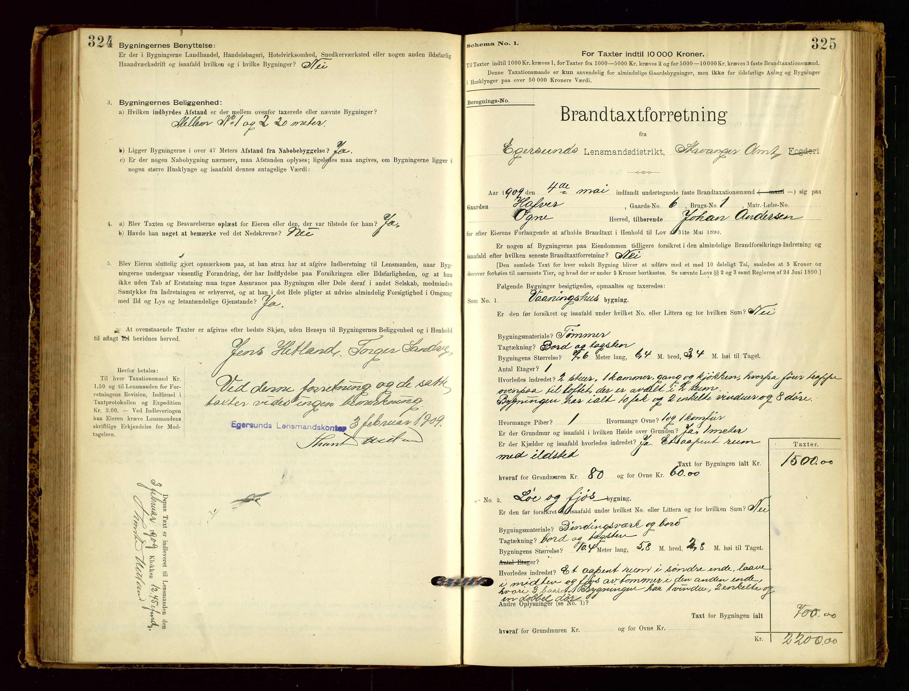 Eigersund lensmannskontor, AV/SAST-A-100171/Gob/L0001: Skjemaprotokoll, 1894-1909, p. 324-325