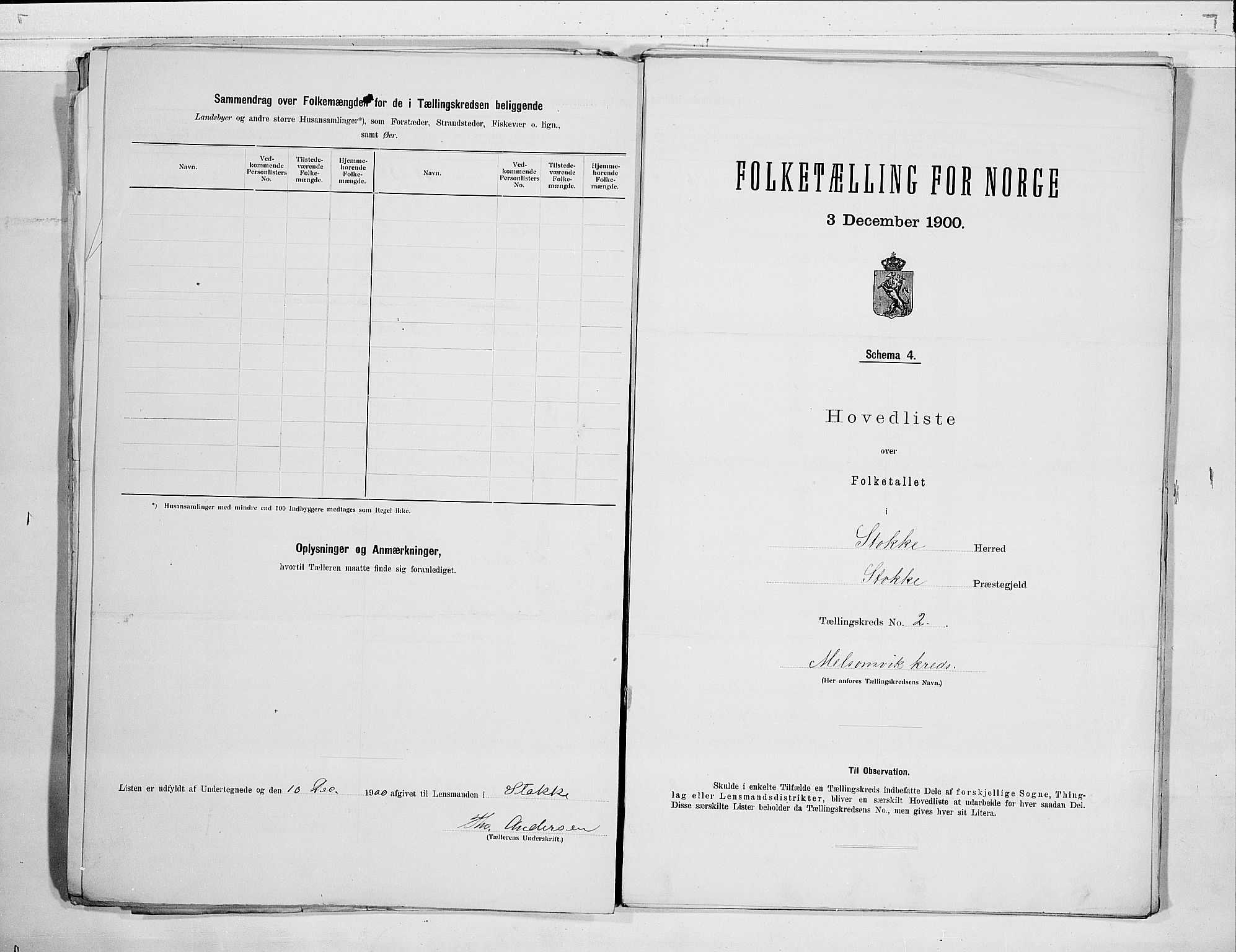 RA, 1900 census for Stokke, 1900, p. 8