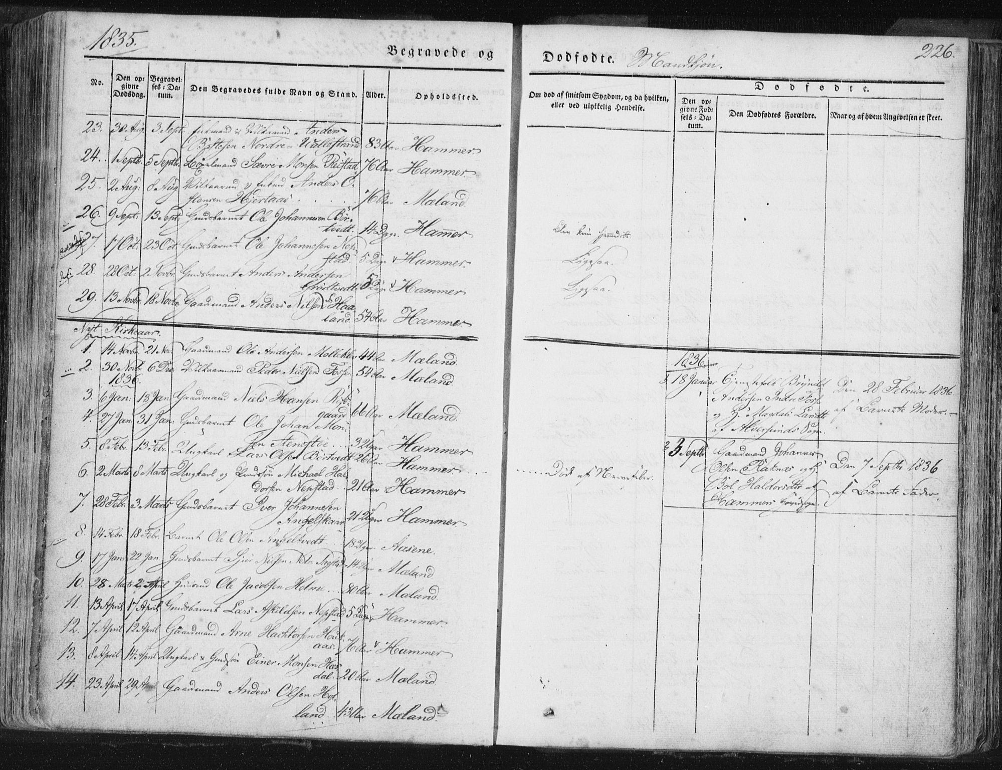 Hamre sokneprestembete, AV/SAB-A-75501/H/Ha/Haa/Haaa/L0012: Parish register (official) no. A 12, 1834-1845, p. 226