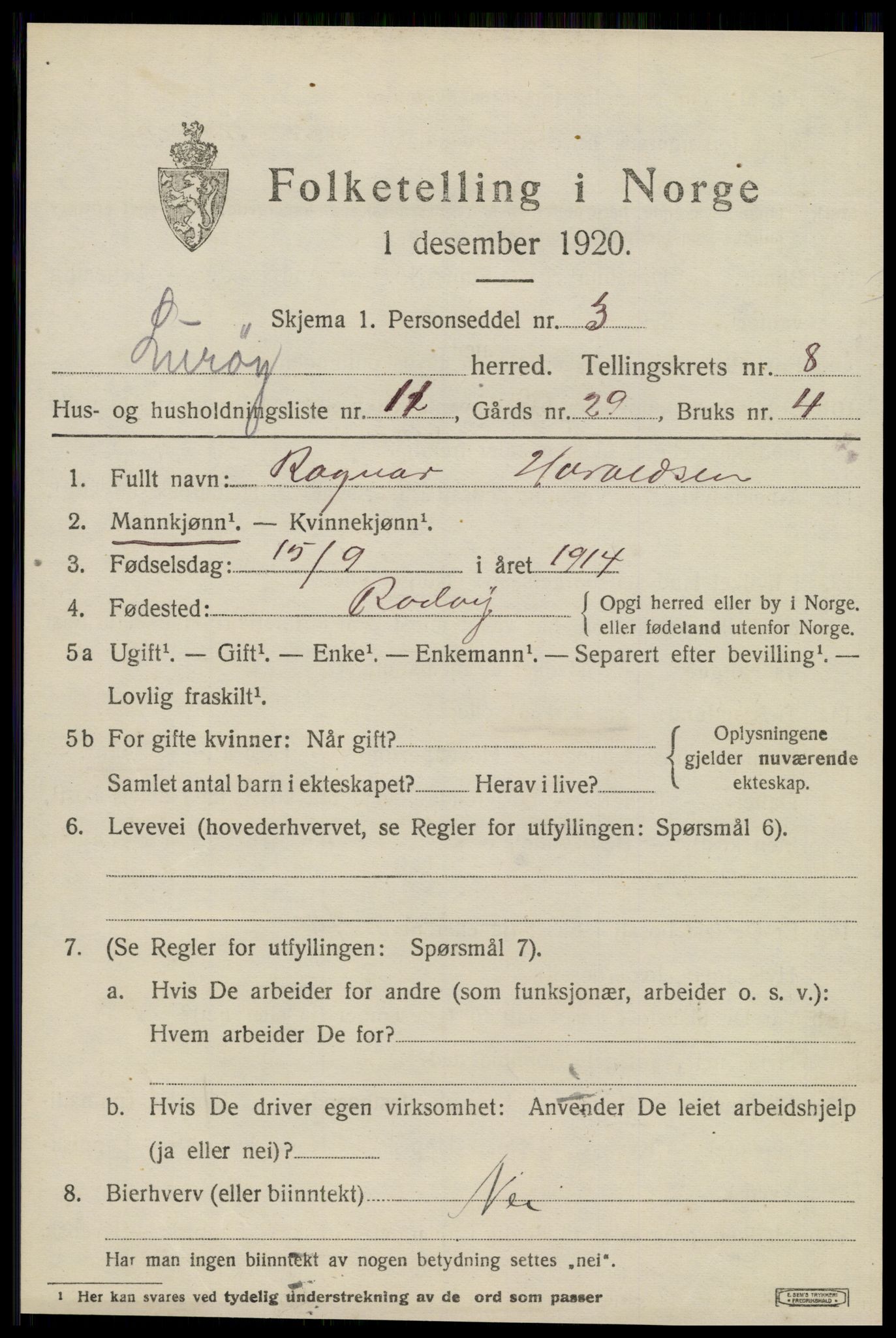 SAT, 1920 census for Lurøy, 1920, p. 4019