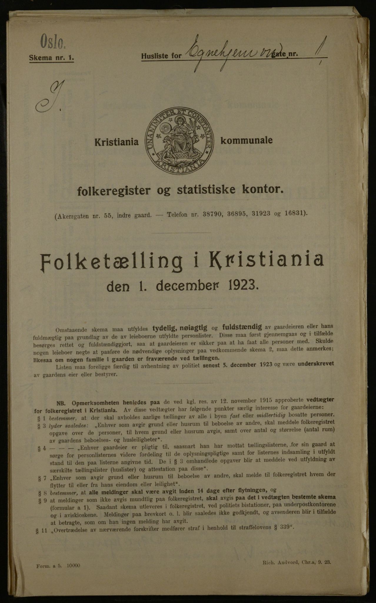 OBA, Municipal Census 1923 for Kristiania, 1923, p. 20959