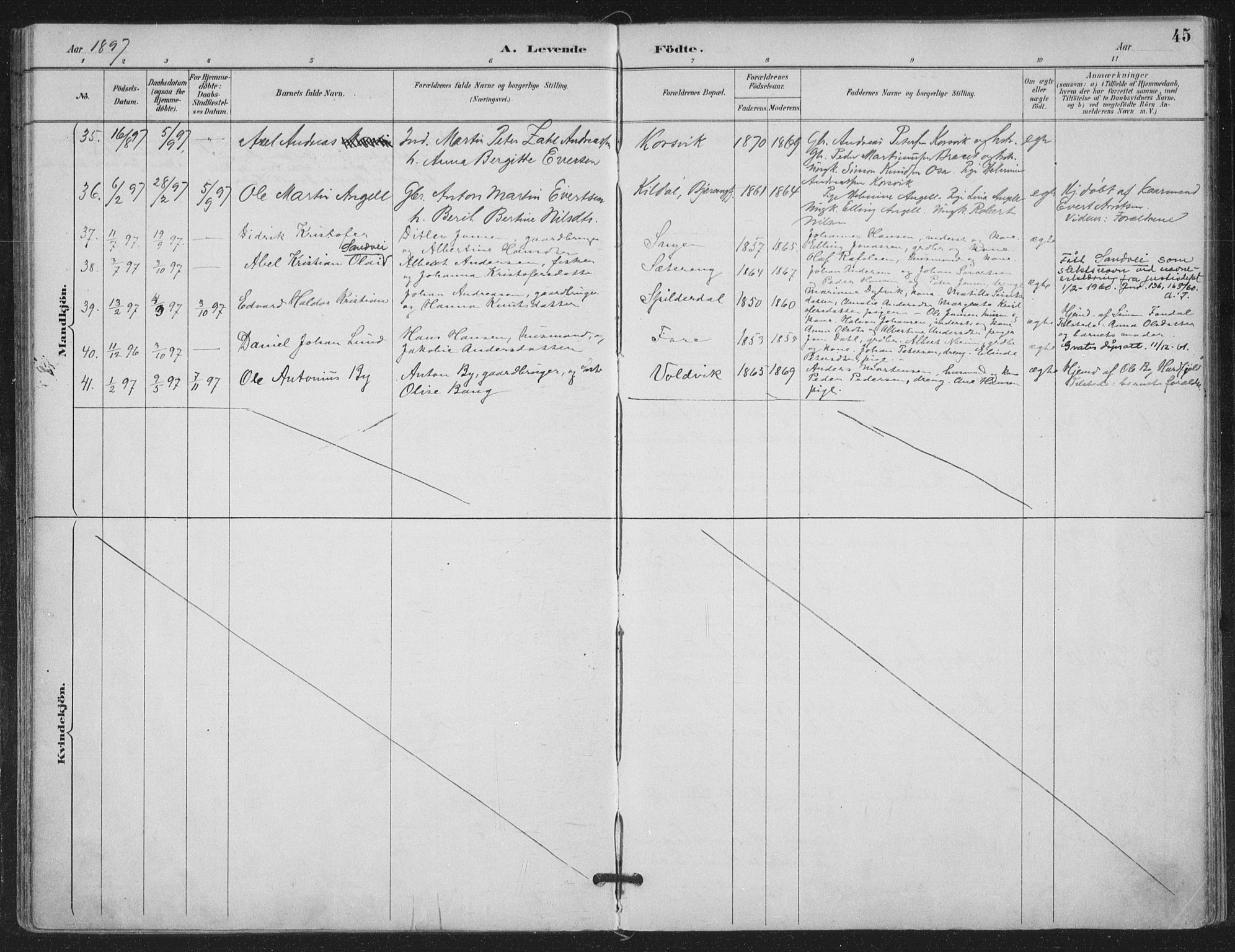 Ministerialprotokoller, klokkerbøker og fødselsregistre - Nordland, AV/SAT-A-1459/843/L0628: Parish register (official) no. 843A03, 1889-1907, p. 45