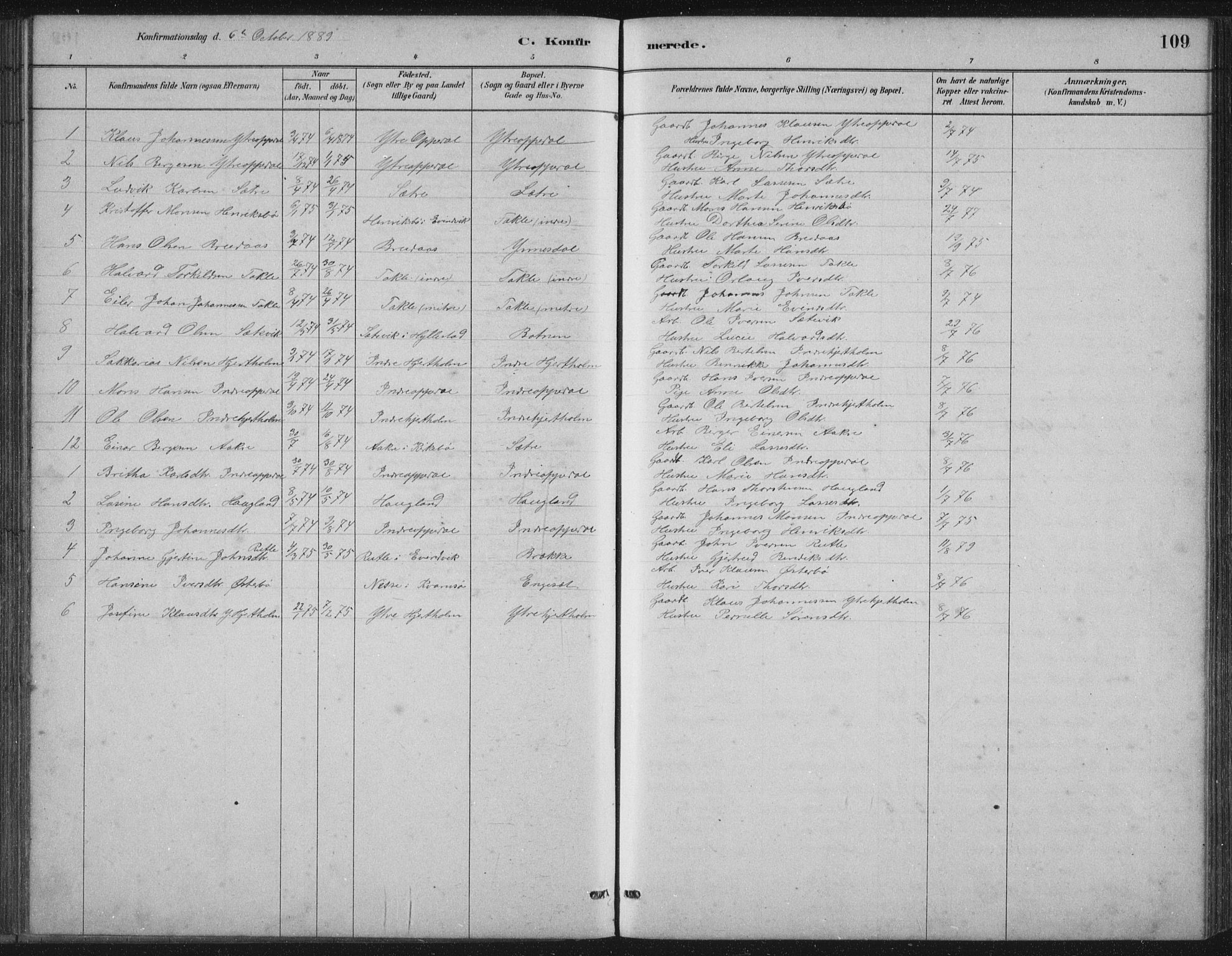 Gulen sokneprestembete, SAB/A-80201/H/Hab/Habc/L0002: Parish register (copy) no. C 2, 1880-1938, p. 109