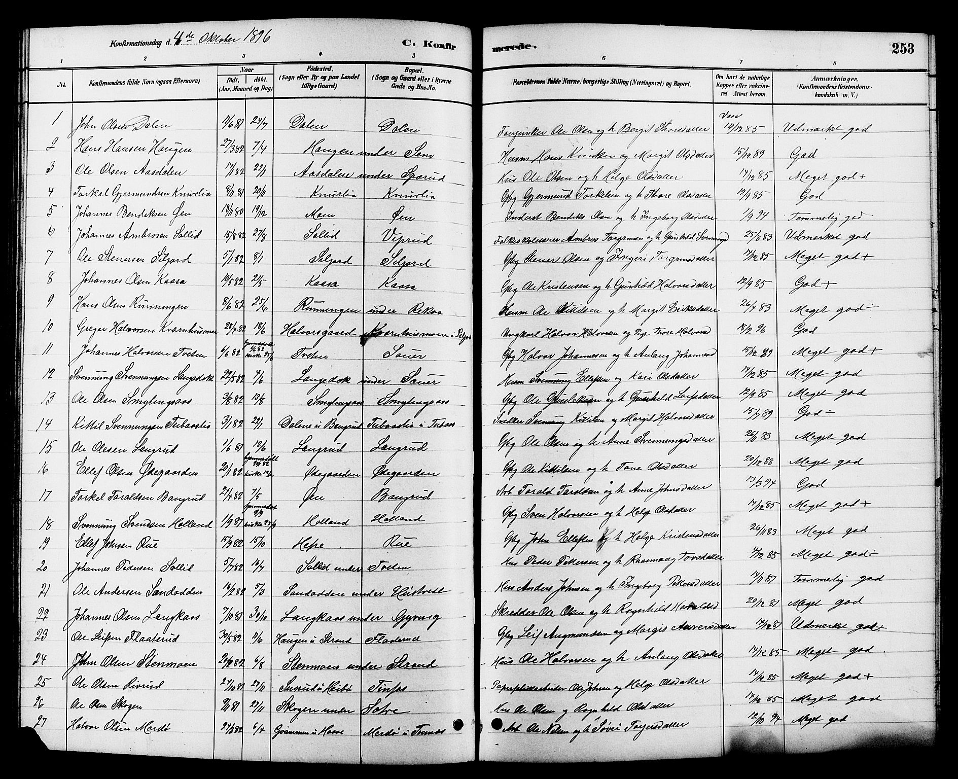 Heddal kirkebøker, SAKO/A-268/G/Ga/L0002: Parish register (copy) no. I 2, 1879-1908, p. 253