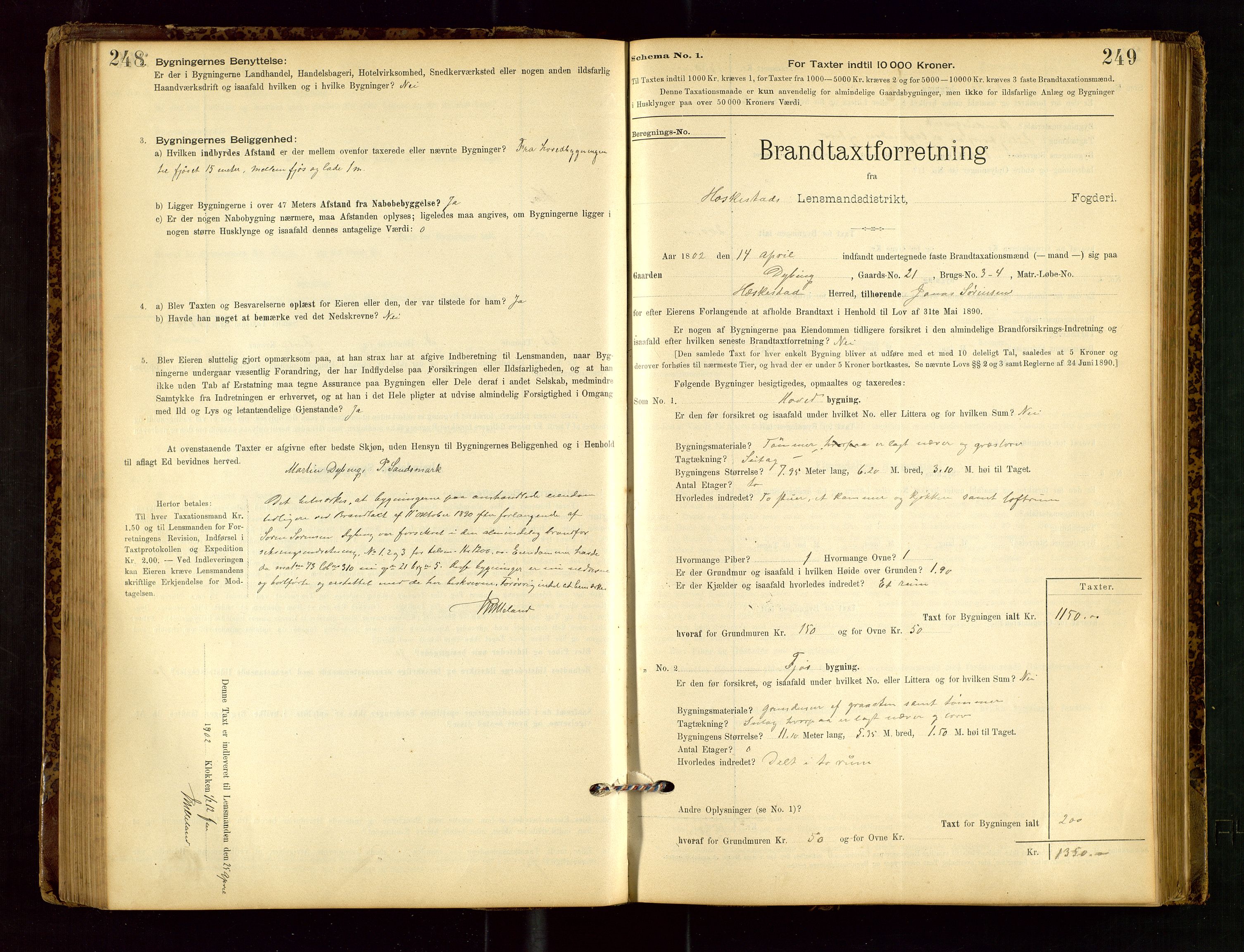 Heskestad lensmannskontor, SAST/A-100304/Gob/L0001: "Brandtaxationsprotokol", 1894-1915, p. 248-249