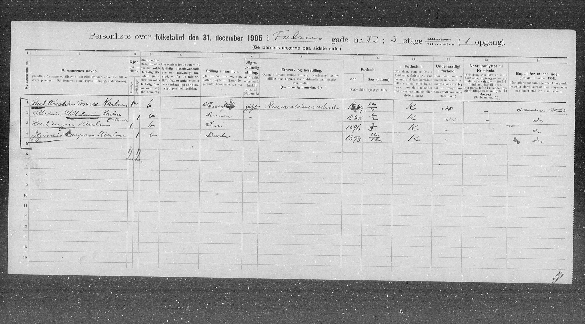 OBA, Municipal Census 1905 for Kristiania, 1905, p. 12240