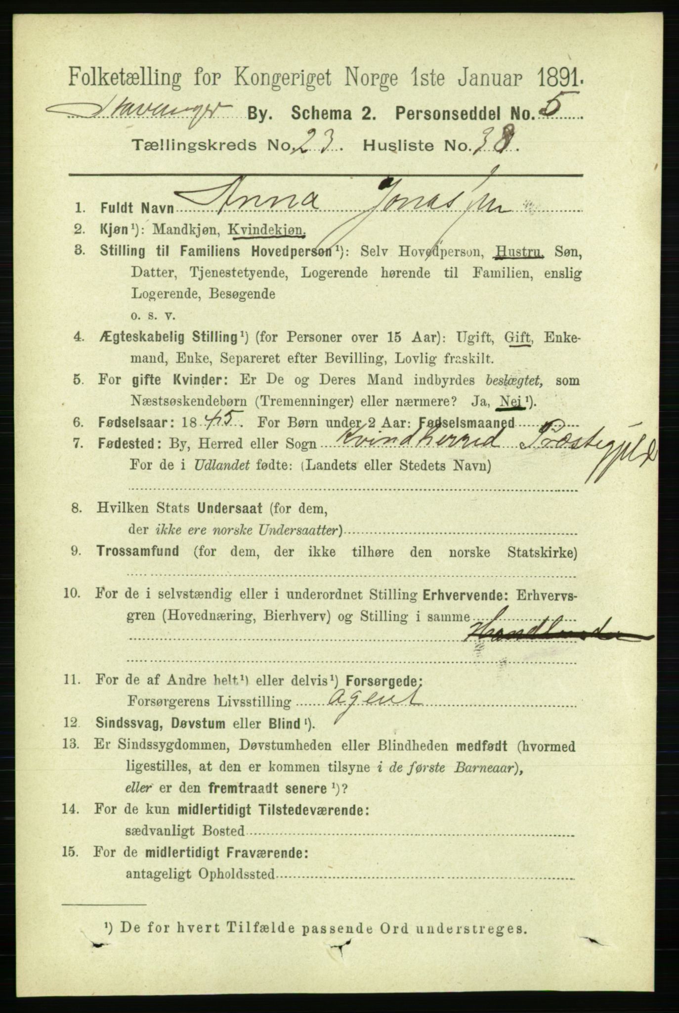 RA, 1891 census for 1103 Stavanger, 1891, p. 25735