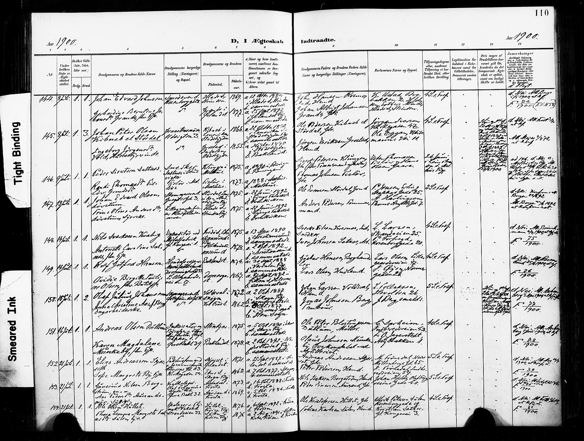 Ministerialprotokoller, klokkerbøker og fødselsregistre - Sør-Trøndelag, AV/SAT-A-1456/604/L0198: Parish register (official) no. 604A19, 1893-1900, p. 110