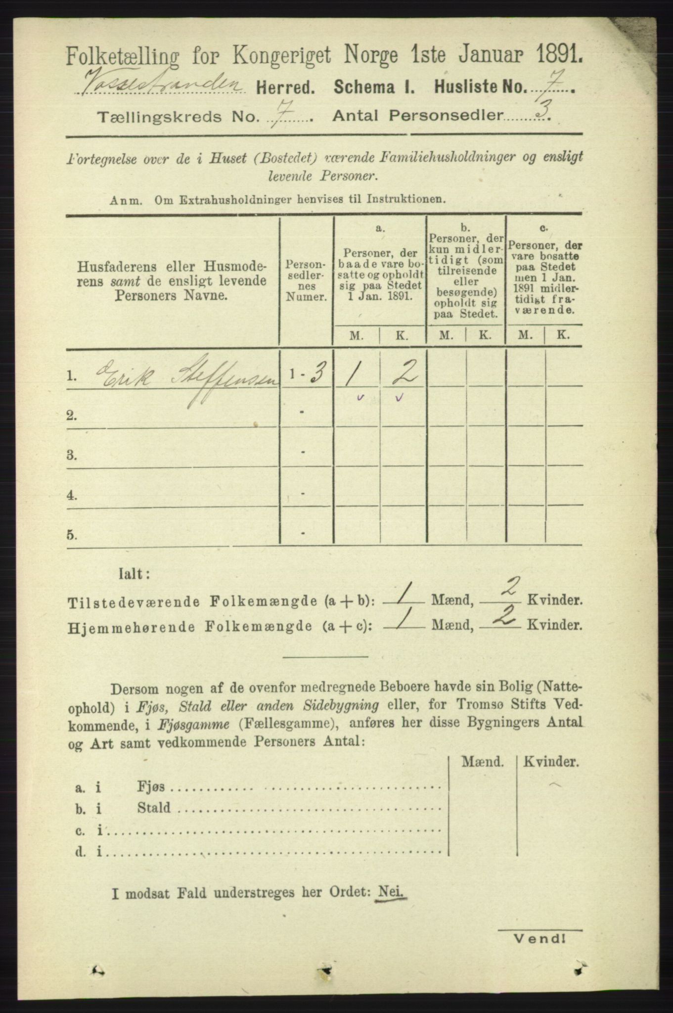 RA, 1891 census for 1236 Vossestrand, 1891, p. 2319