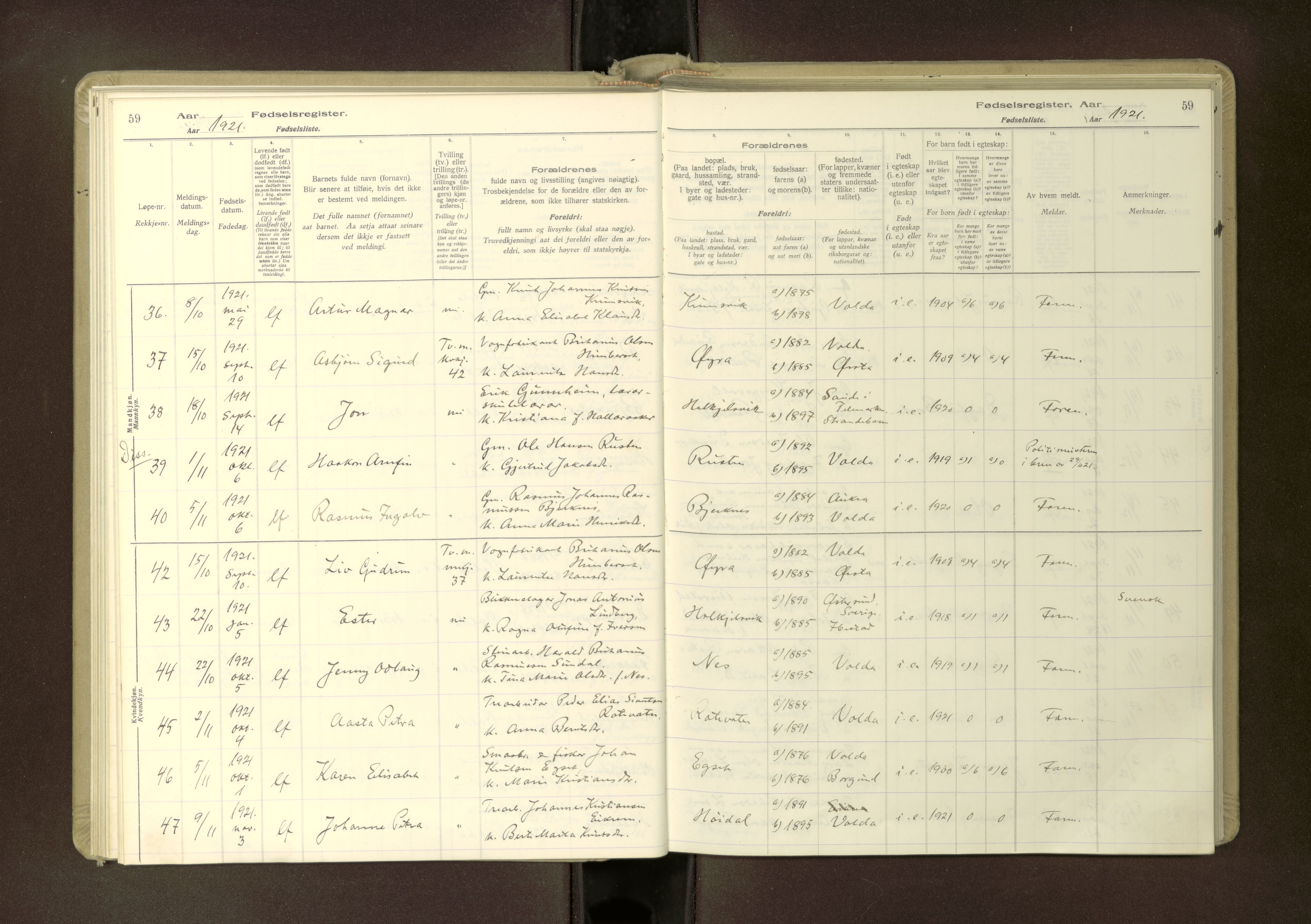 Ministerialprotokoller, klokkerbøker og fødselsregistre - Møre og Romsdal, AV/SAT-A-1454/511/L0165: Birth register no. 511---, 1916-1937, p. 59