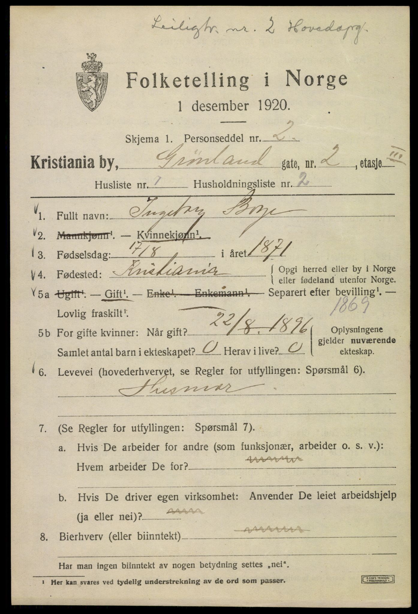 SAO, 1920 census for Kristiania, 1920, p. 254601