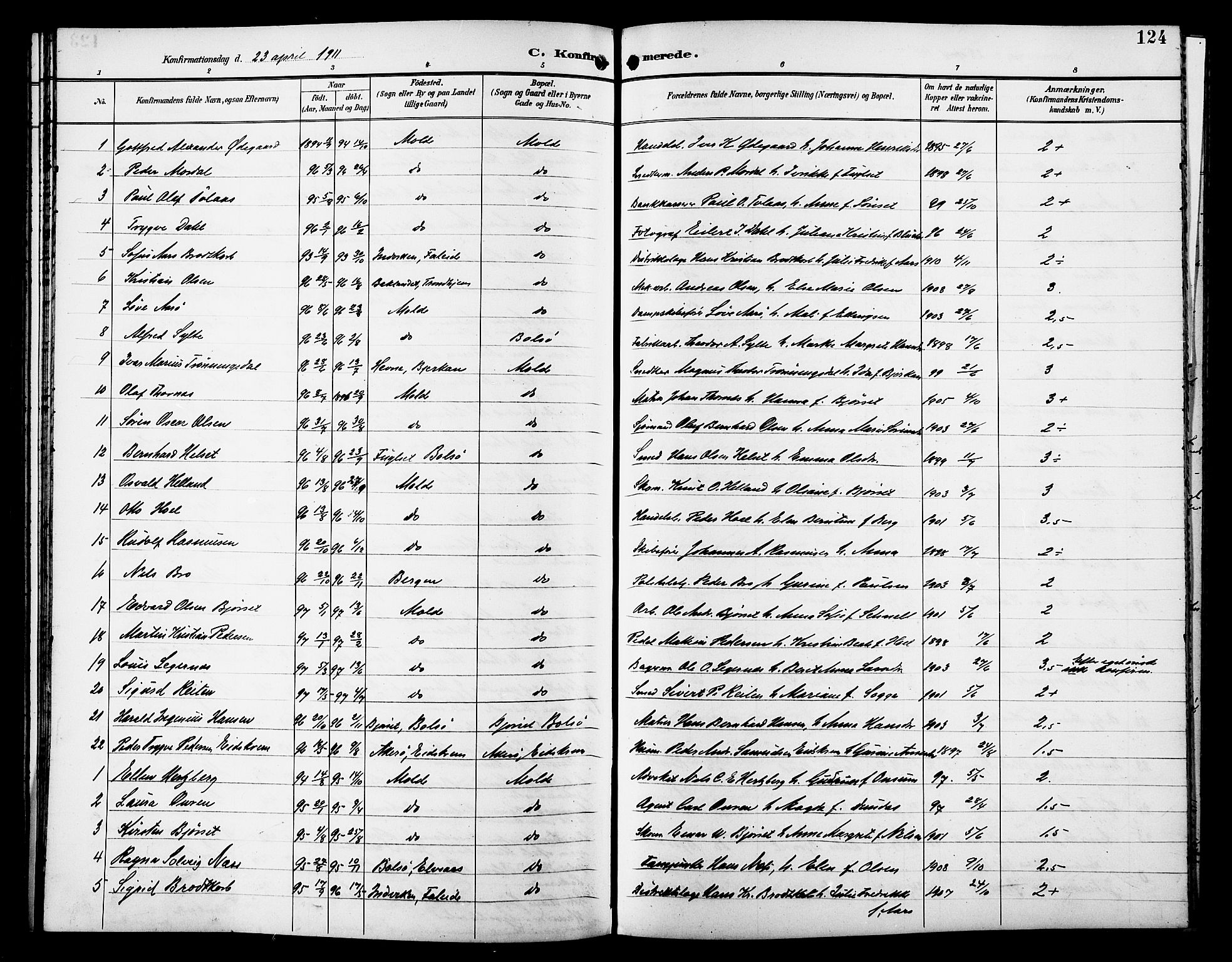 Ministerialprotokoller, klokkerbøker og fødselsregistre - Møre og Romsdal, SAT/A-1454/558/L0702: Parish register (copy) no. 558C03, 1894-1915, p. 124