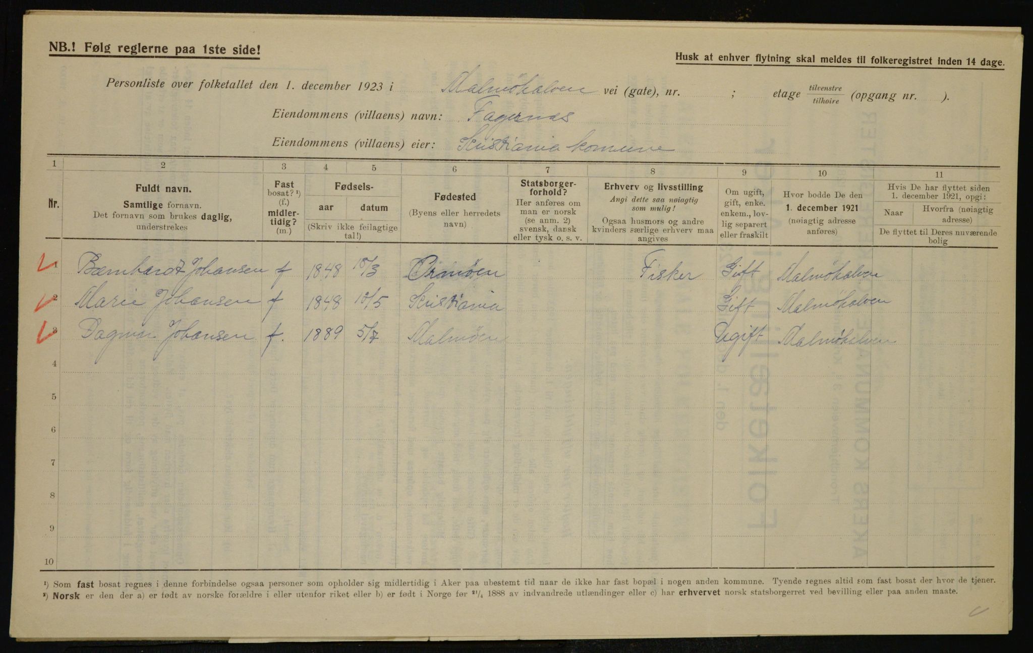 , Municipal Census 1923 for Aker, 1923, p. 42172