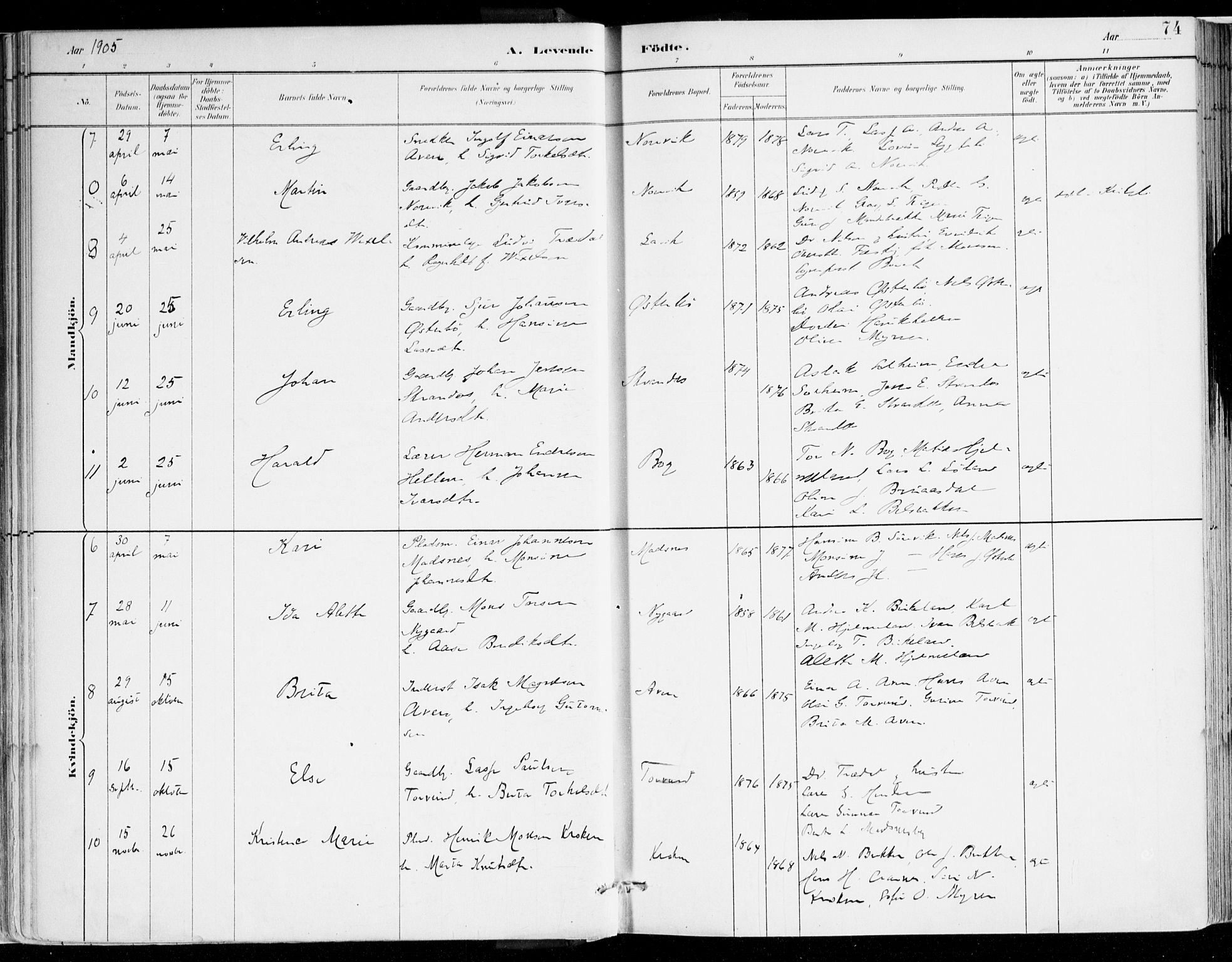 Lavik sokneprestembete, AV/SAB-A-80901: Parish register (official) no. B 1, 1882-1908, p. 74