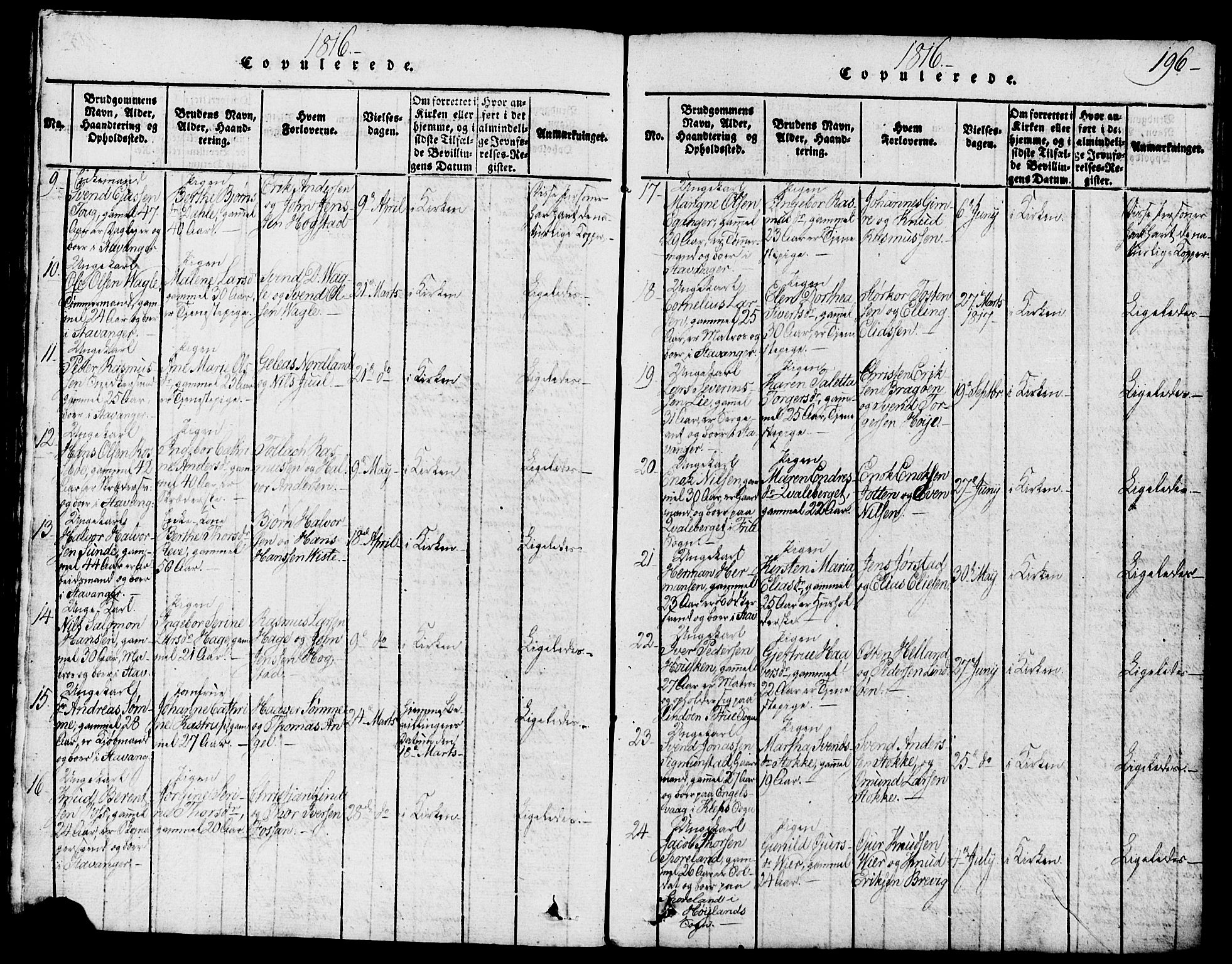Domkirken sokneprestkontor, SAST/A-101812/001/30/30BB/L0008: Parish register (copy) no. B 8, 1816-1821, p. 196