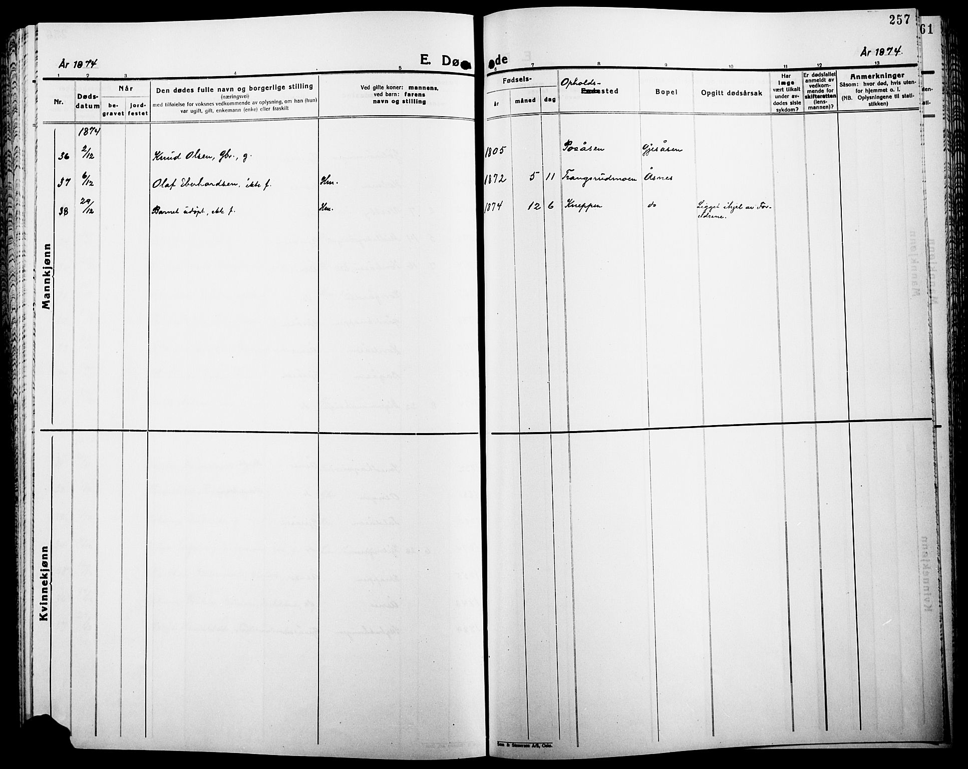 Åsnes prestekontor, SAH/PREST-042/H/Ha/Haa/L0000B: Parish register (official), 1870-1889, p. 257