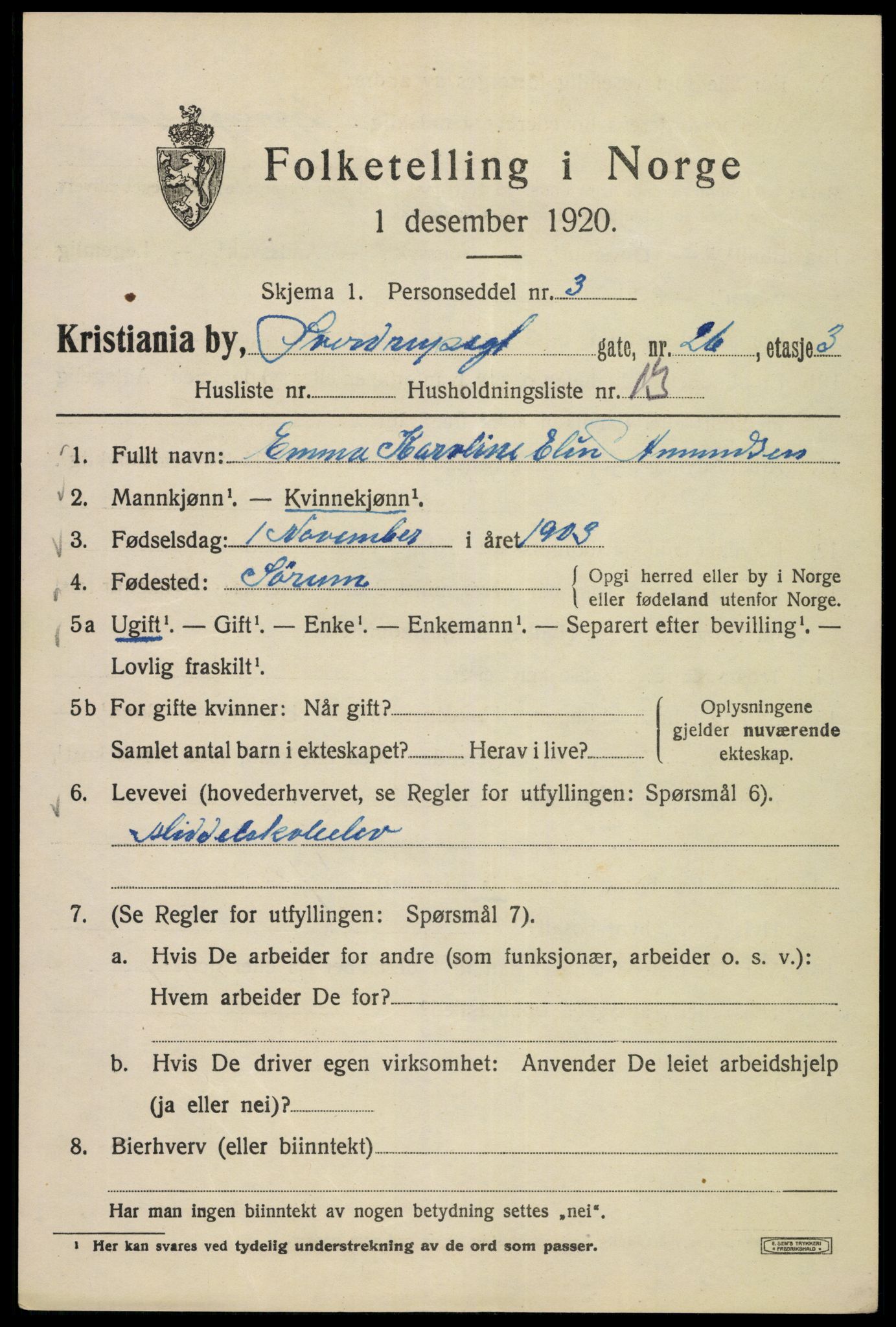 SAO, 1920 census for Kristiania, 1920, p. 558945