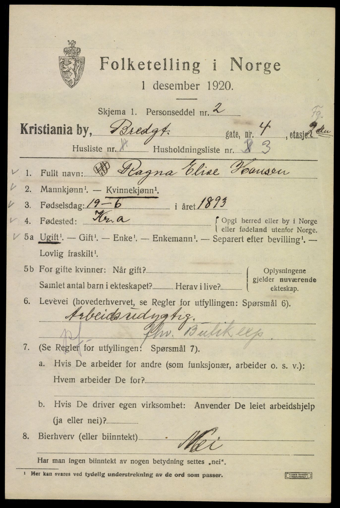 SAO, 1920 census for Kristiania, 1920, p. 169455