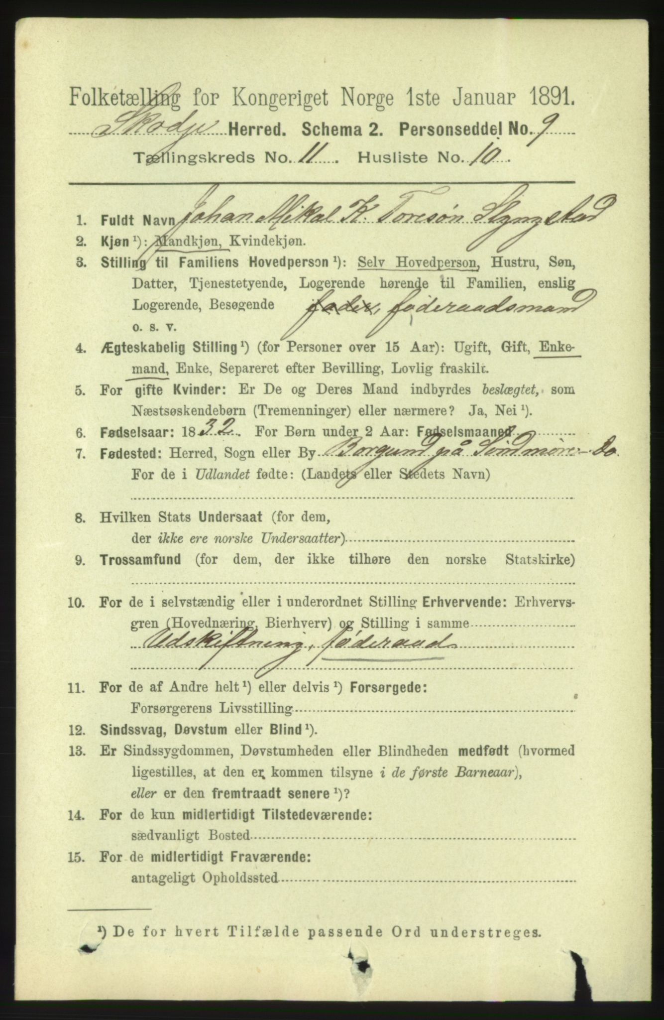 RA, 1891 census for 1529 Skodje, 1891, p. 2384