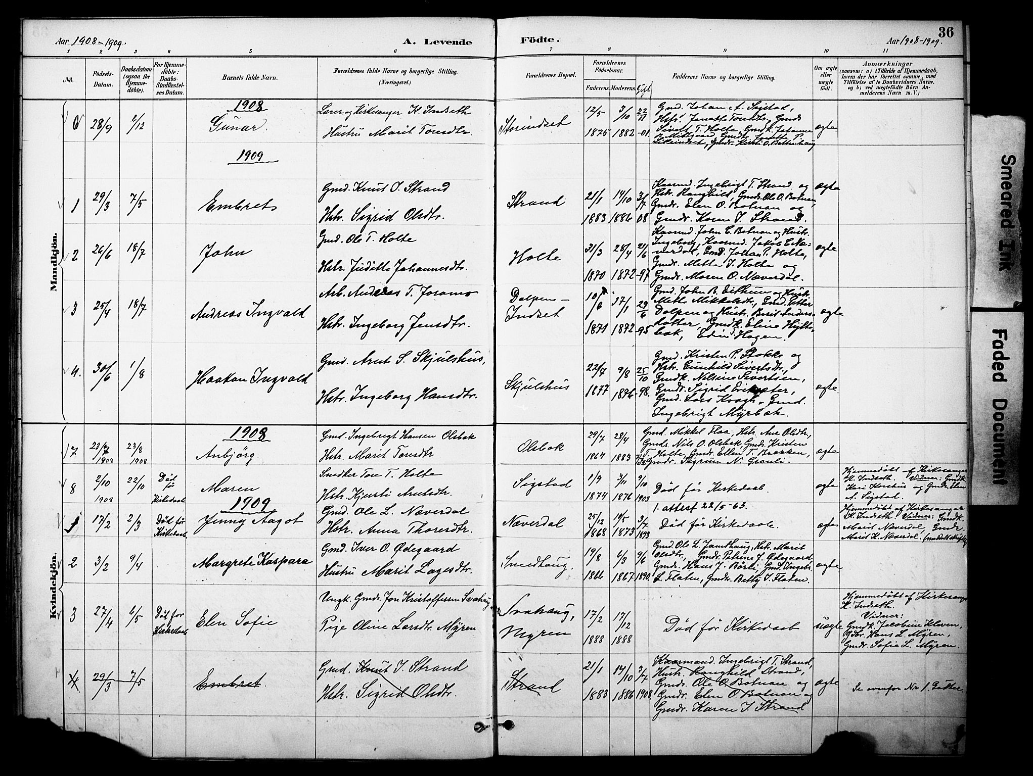 Kvikne prestekontor, SAH/PREST-064/H/Ha/Haa/L0007: Parish register (official) no. 7, 1887-1911, p. 36