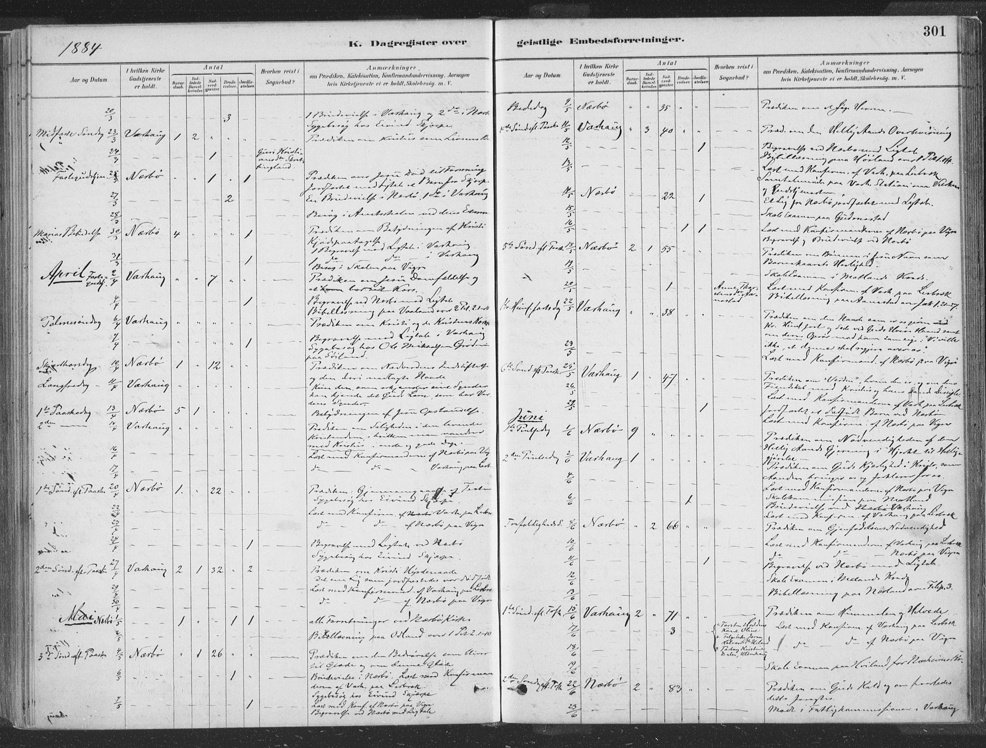 Hå sokneprestkontor, SAST/A-101801/001/30BA/L0010: Parish register (official) no. A 9, 1879-1896, p. 301