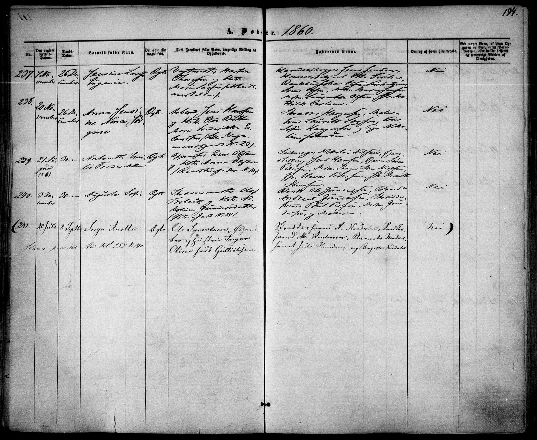 Oslo domkirke Kirkebøker, SAO/A-10752/F/Fa/L0015: Parish register (official) no. 15, 1857-1871, p. 194