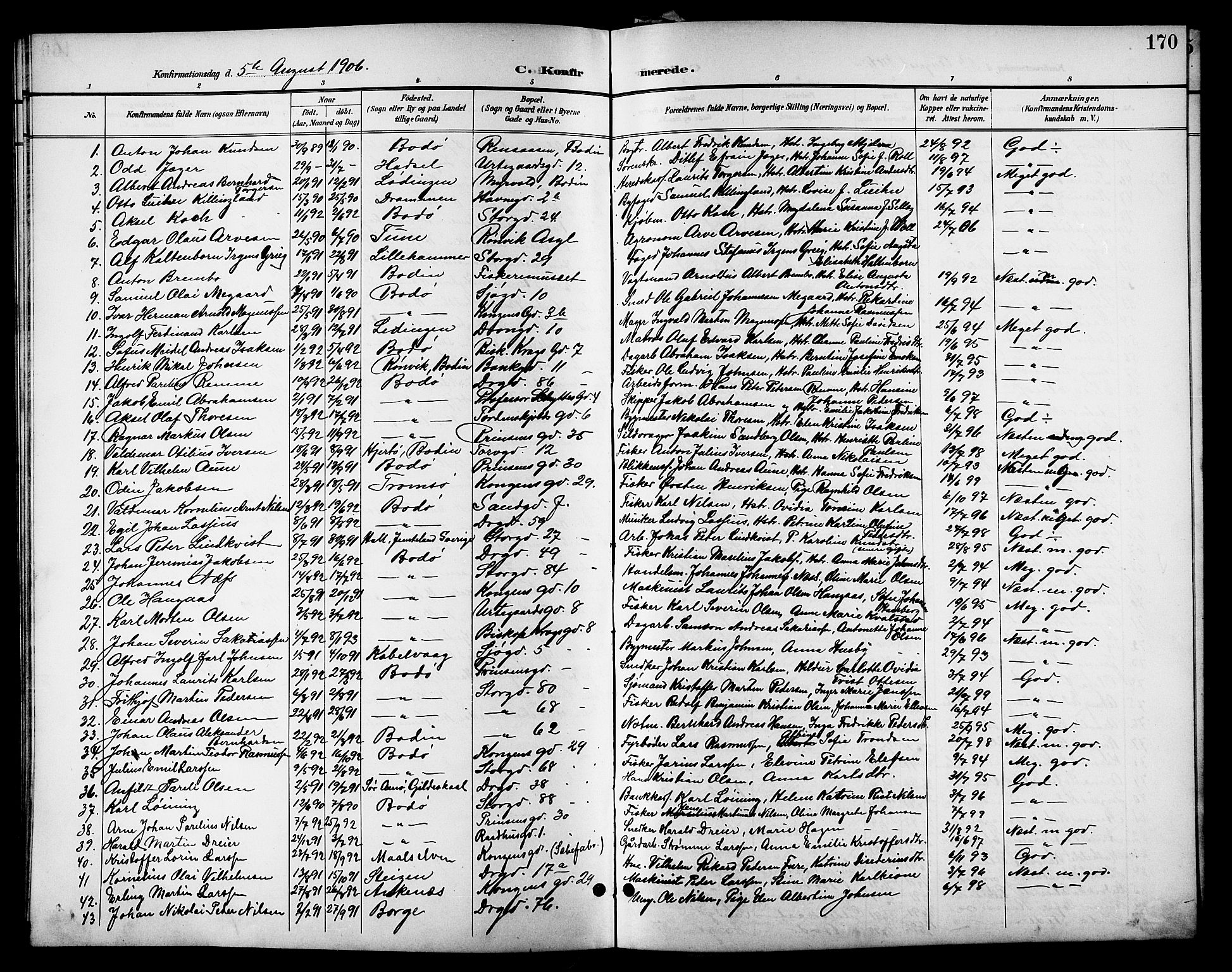 Ministerialprotokoller, klokkerbøker og fødselsregistre - Nordland, SAT/A-1459/801/L0033: Parish register (copy) no. 801C08, 1898-1910, p. 170