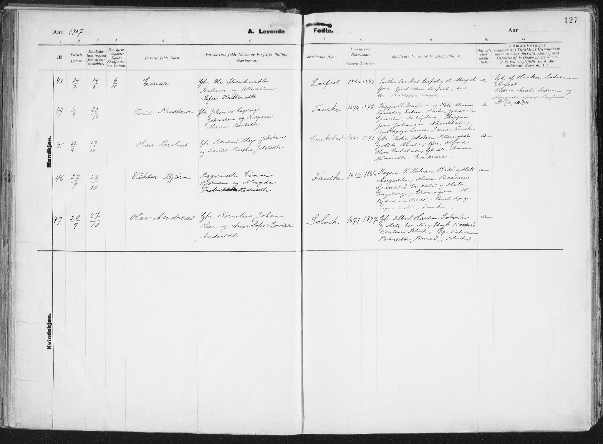 Ministerialprotokoller, klokkerbøker og fødselsregistre - Nordland, AV/SAT-A-1459/849/L0696: Parish register (official) no. 849A08, 1898-1910, p. 127
