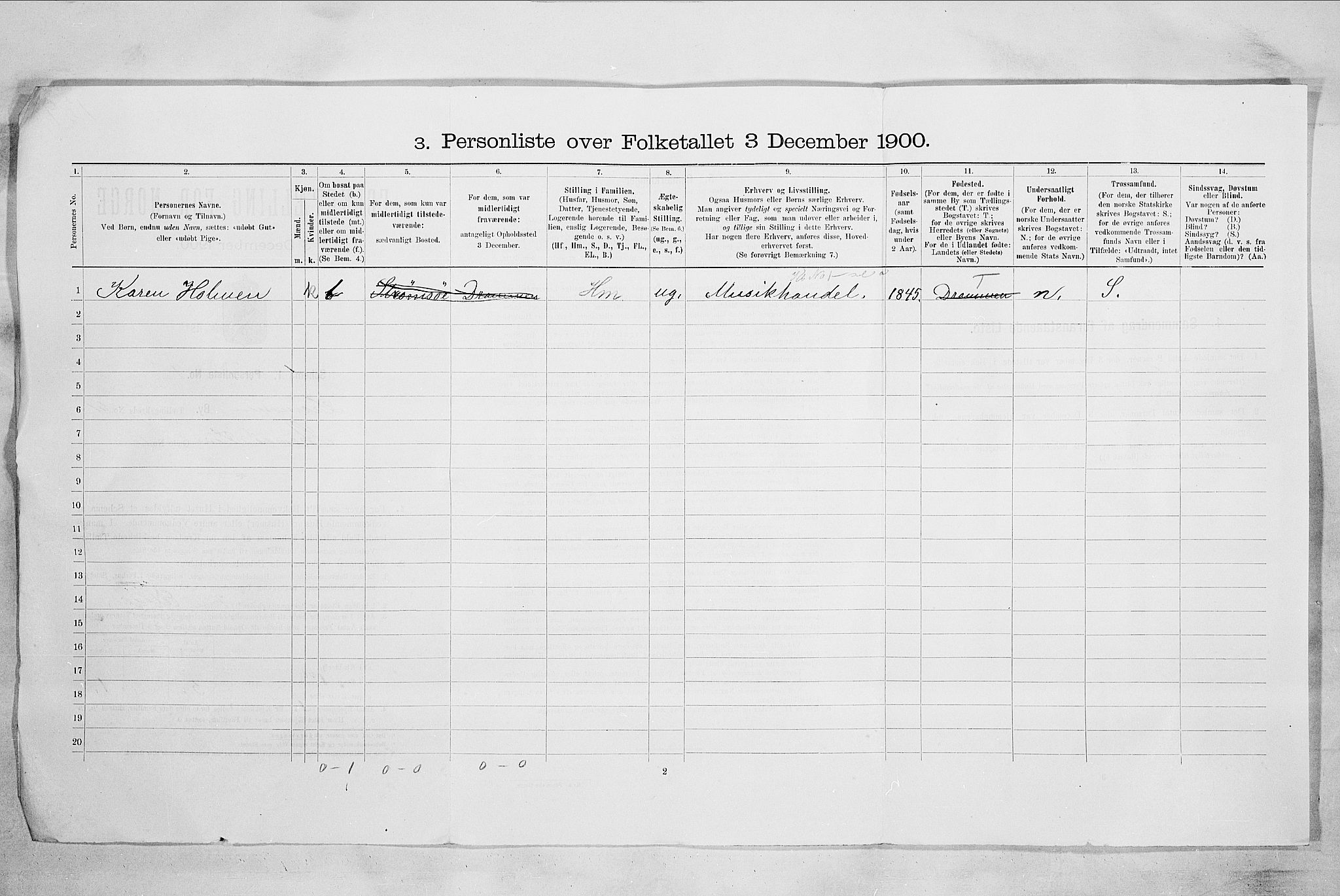 RA, 1900 census for Drammen, 1900, p. 8705