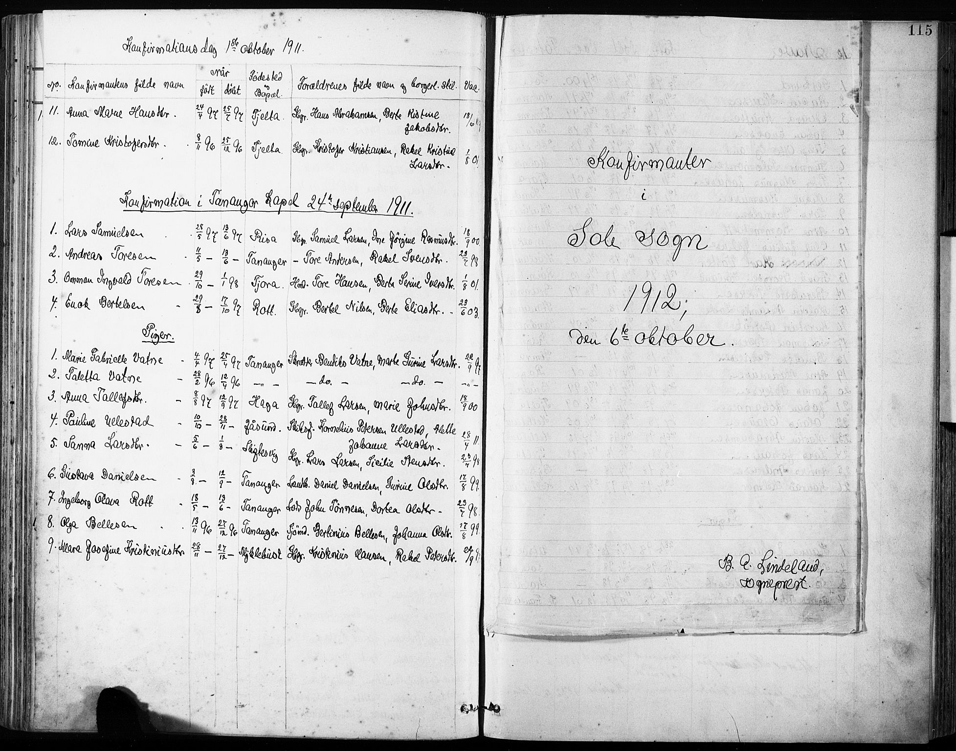Håland sokneprestkontor, SAST/A-101802/001/30BA/L0013: Parish register (official) no. A 12, 1901-1913, p. 115