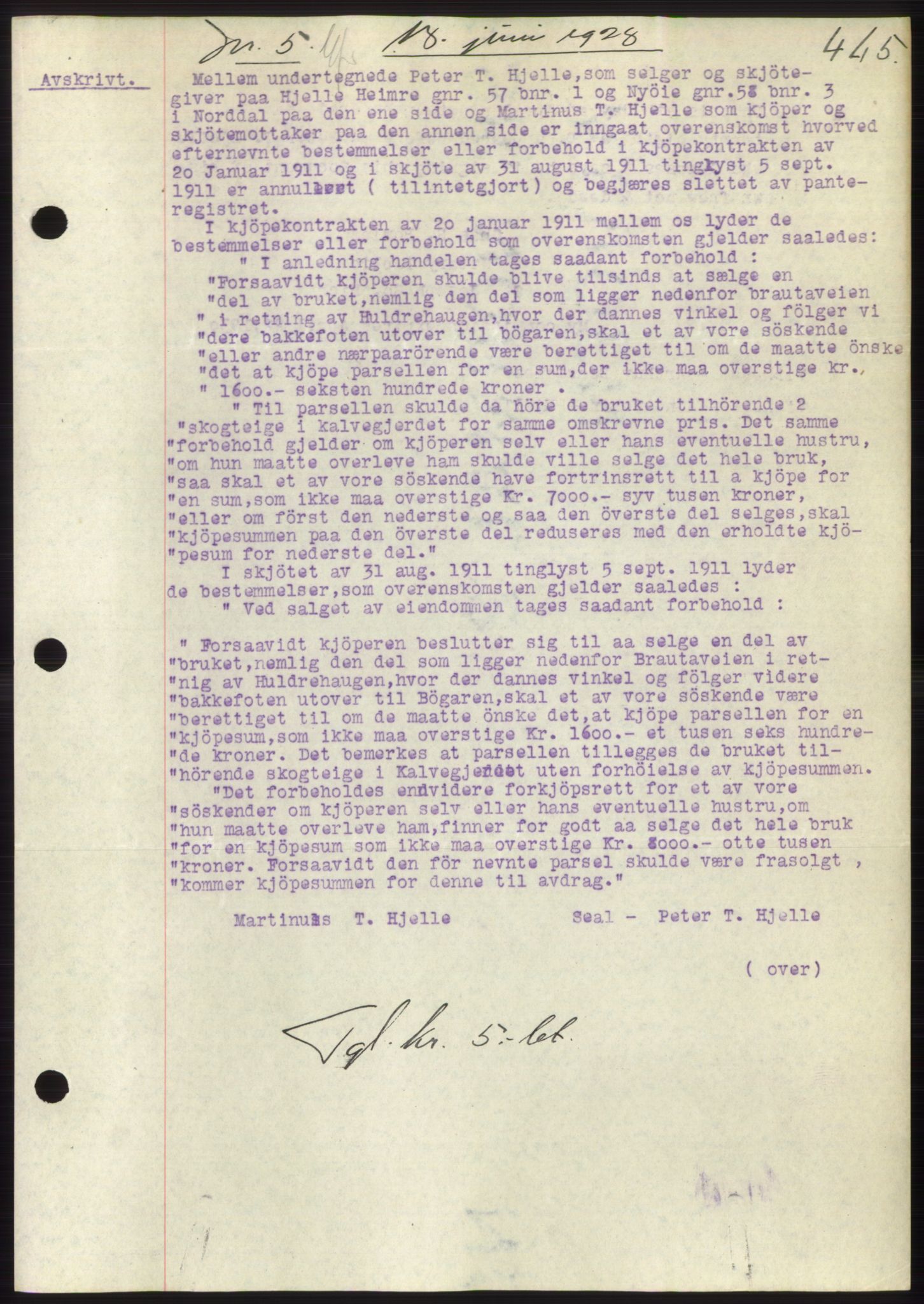 Nordre Sunnmøre sorenskriveri, AV/SAT-A-0006/1/2/2C/2Ca/L0041: Mortgage book no. 41, 1928-1928, Deed date: 18.06.1928