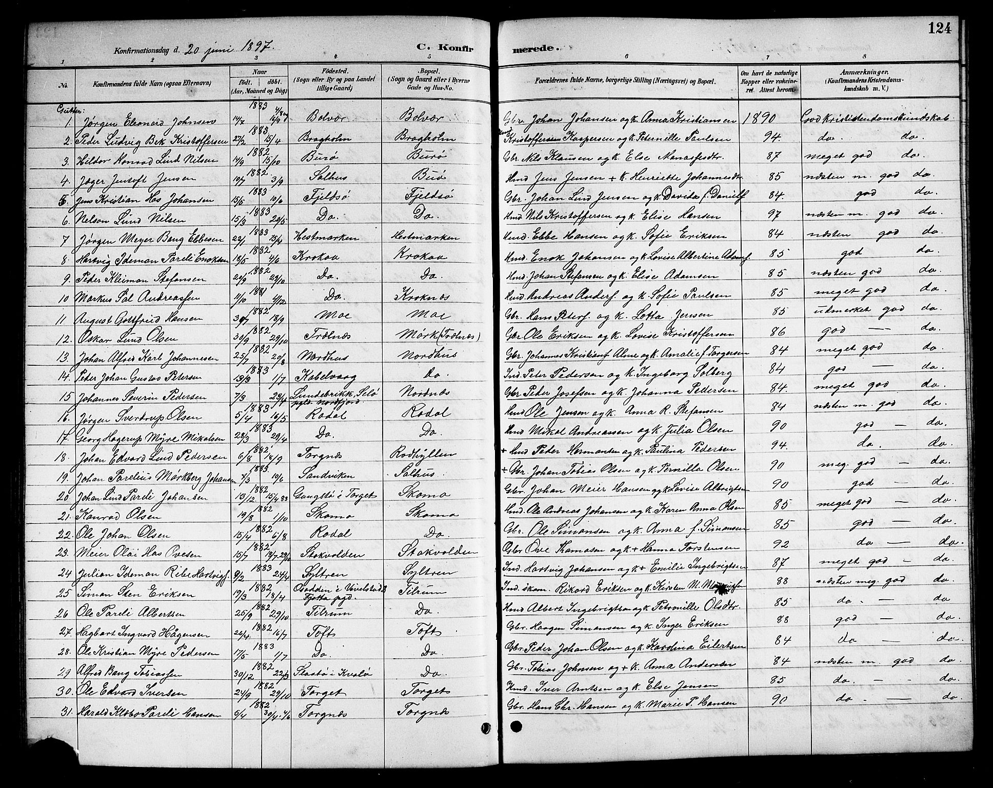 Ministerialprotokoller, klokkerbøker og fødselsregistre - Nordland, AV/SAT-A-1459/813/L0213: Parish register (copy) no. 813C05, 1887-1903, p. 124