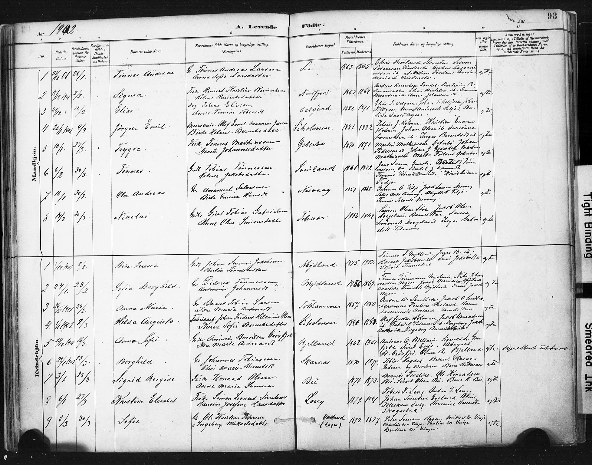 Sokndal sokneprestkontor, AV/SAST-A-101808: Parish register (official) no. A 11.1, 1887-1905, p. 93