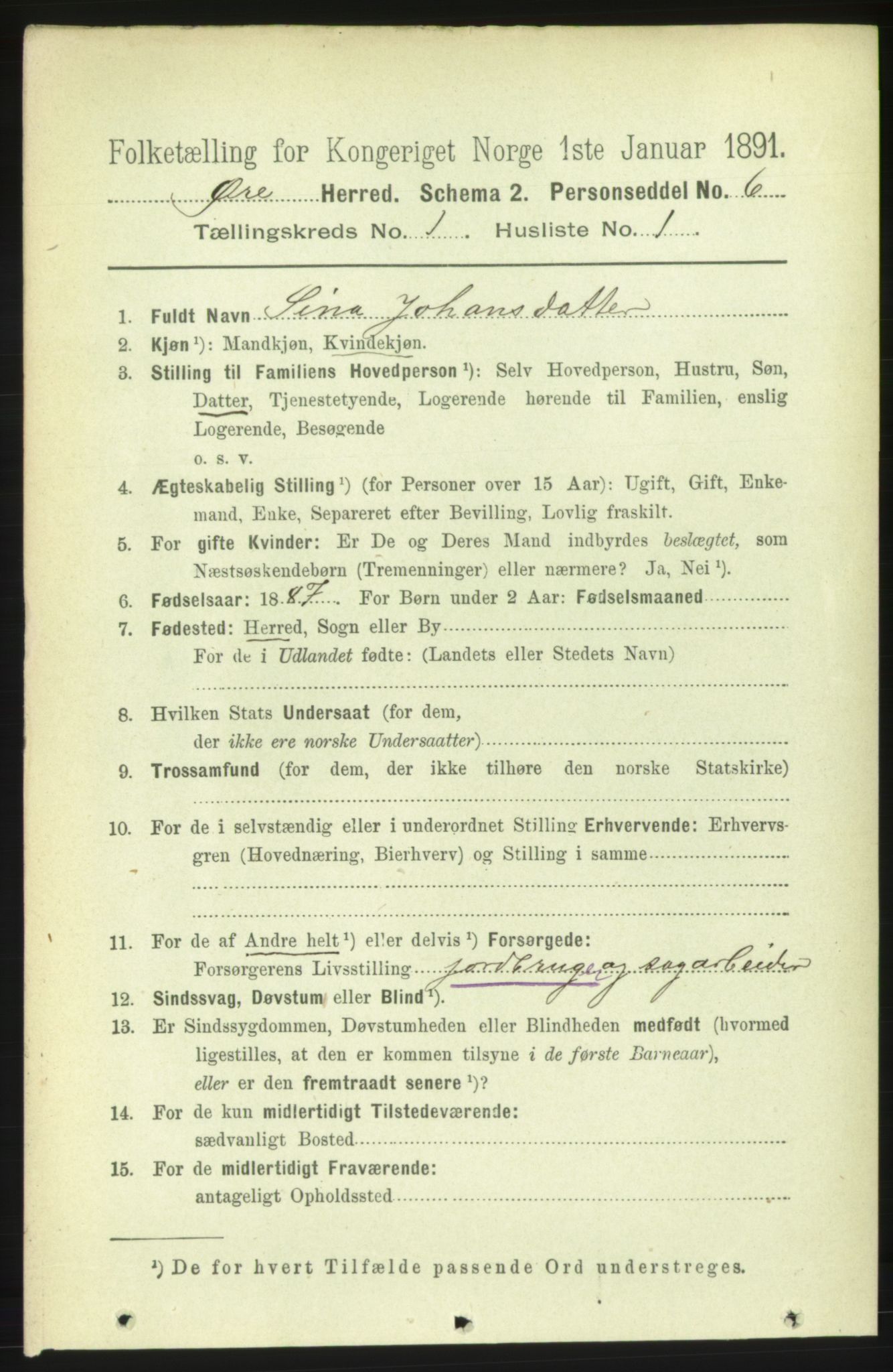 RA, 1891 census for 1558 Øre, 1891, p. 73