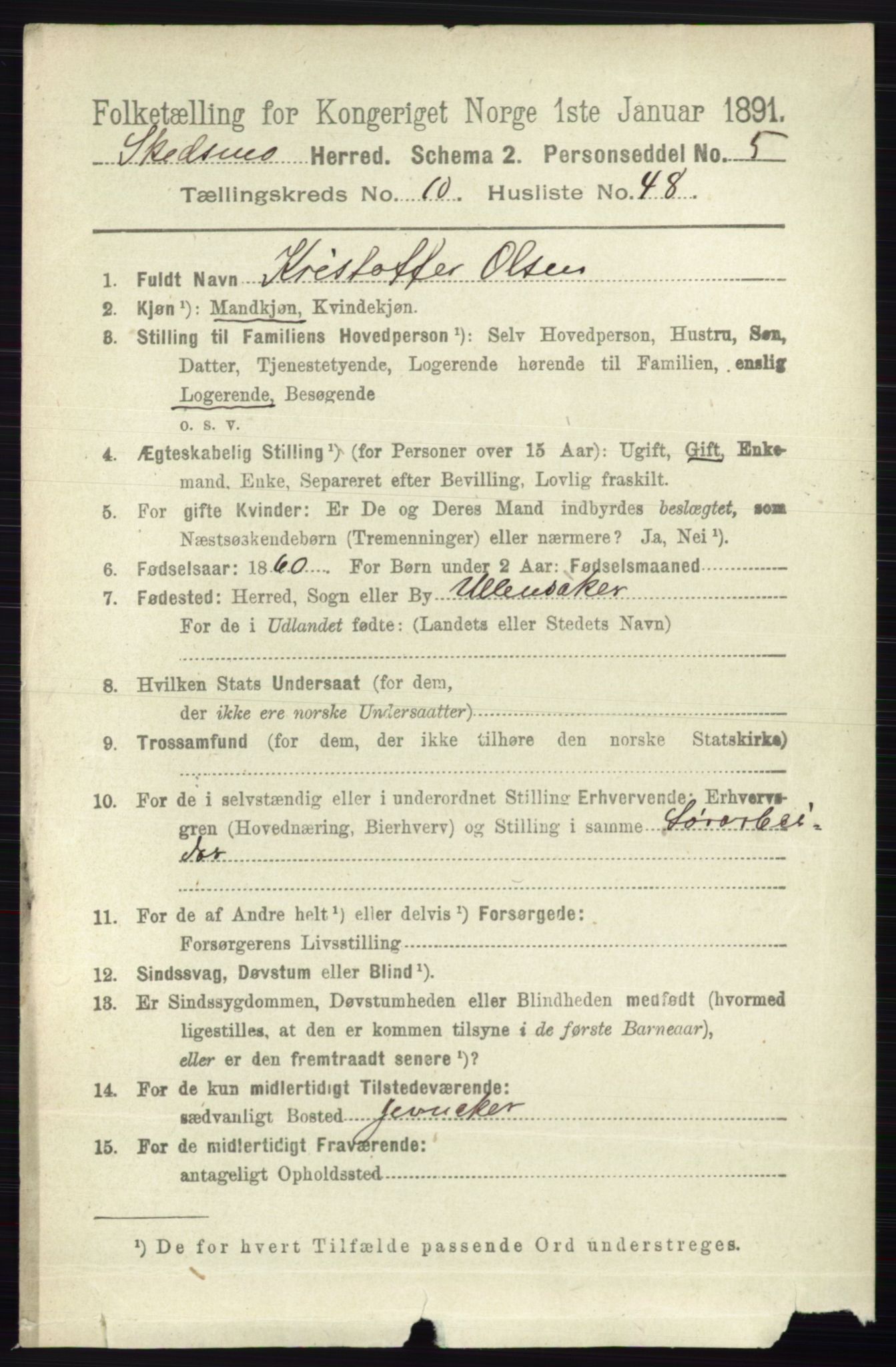 RA, 1891 census for 0231 Skedsmo, 1891, p. 6116