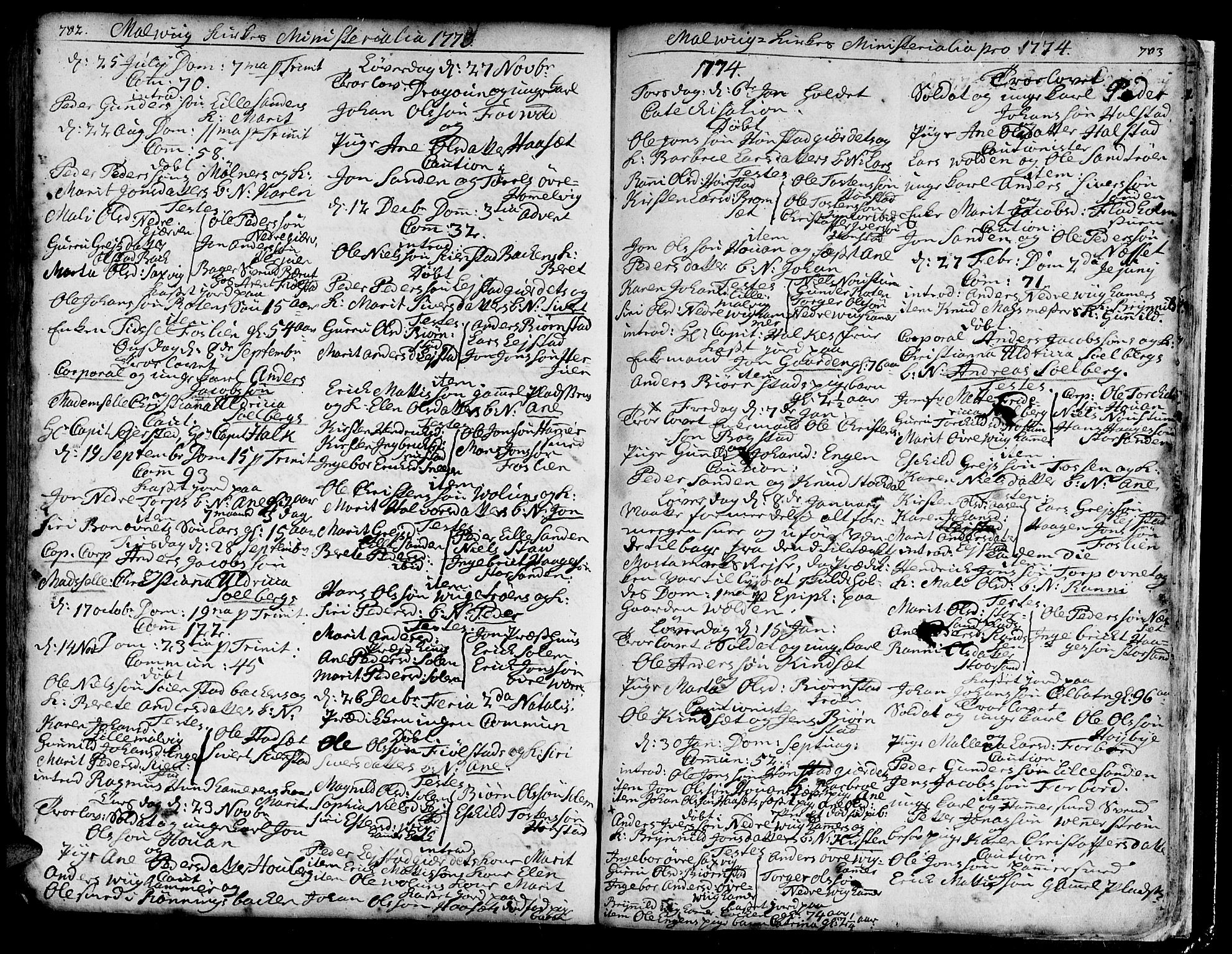 Ministerialprotokoller, klokkerbøker og fødselsregistre - Sør-Trøndelag, SAT/A-1456/606/L0277: Parish register (official) no. 606A01 /3, 1727-1780, p. 702-703