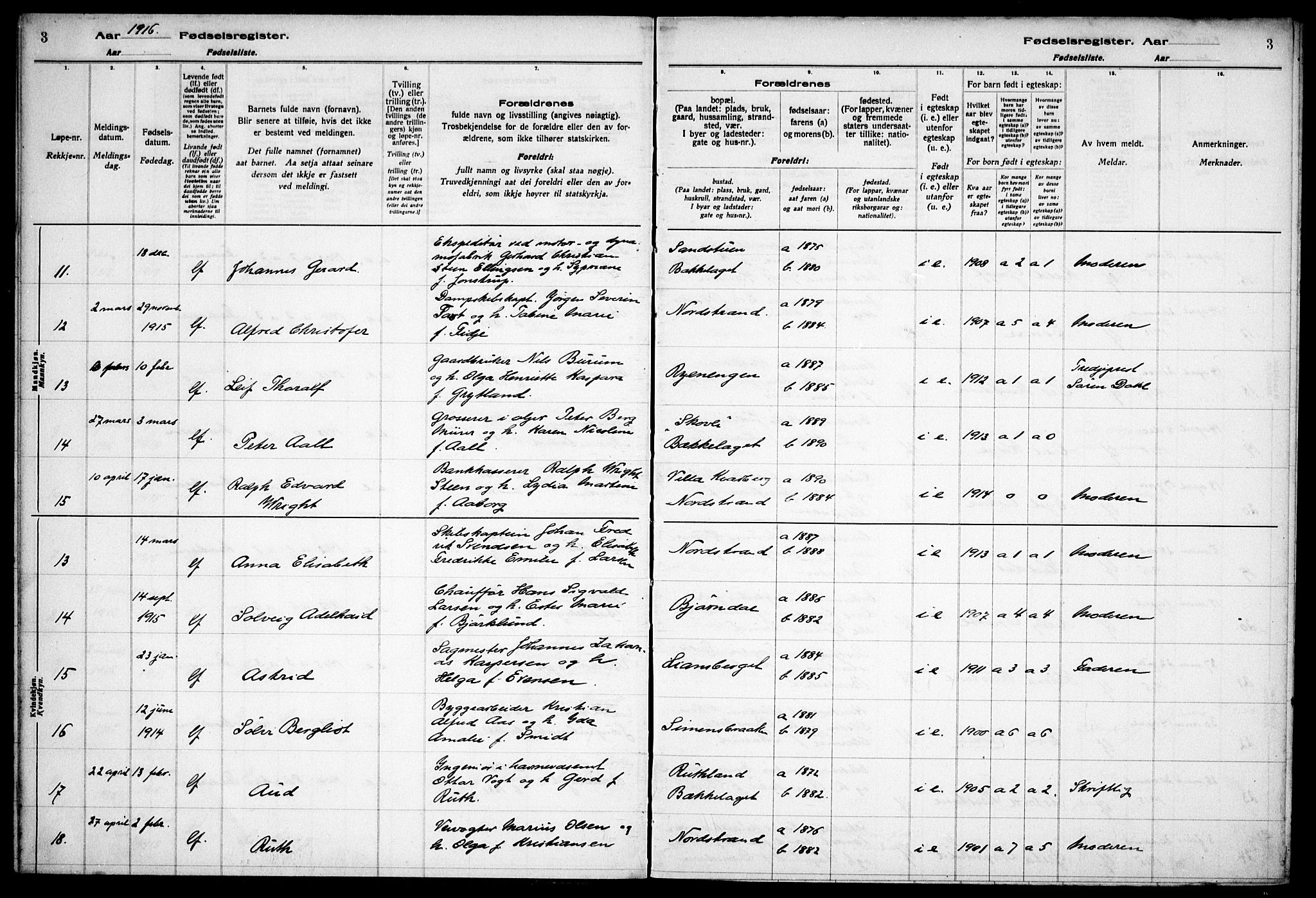 Nordstrand prestekontor Kirkebøker, AV/SAO-A-10362a/J/Ja/L0001: Birth register no. I 1, 1916-1924, p. 3