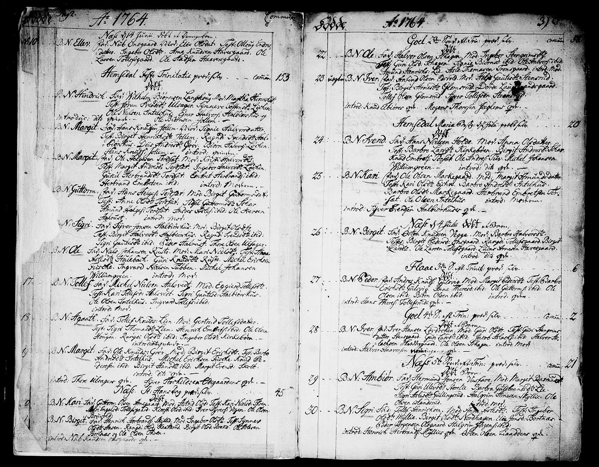 Nes kirkebøker, AV/SAKO-A-236/F/Fa/L0004: Parish register (official) no. 4, 1764-1786, p. 2-3