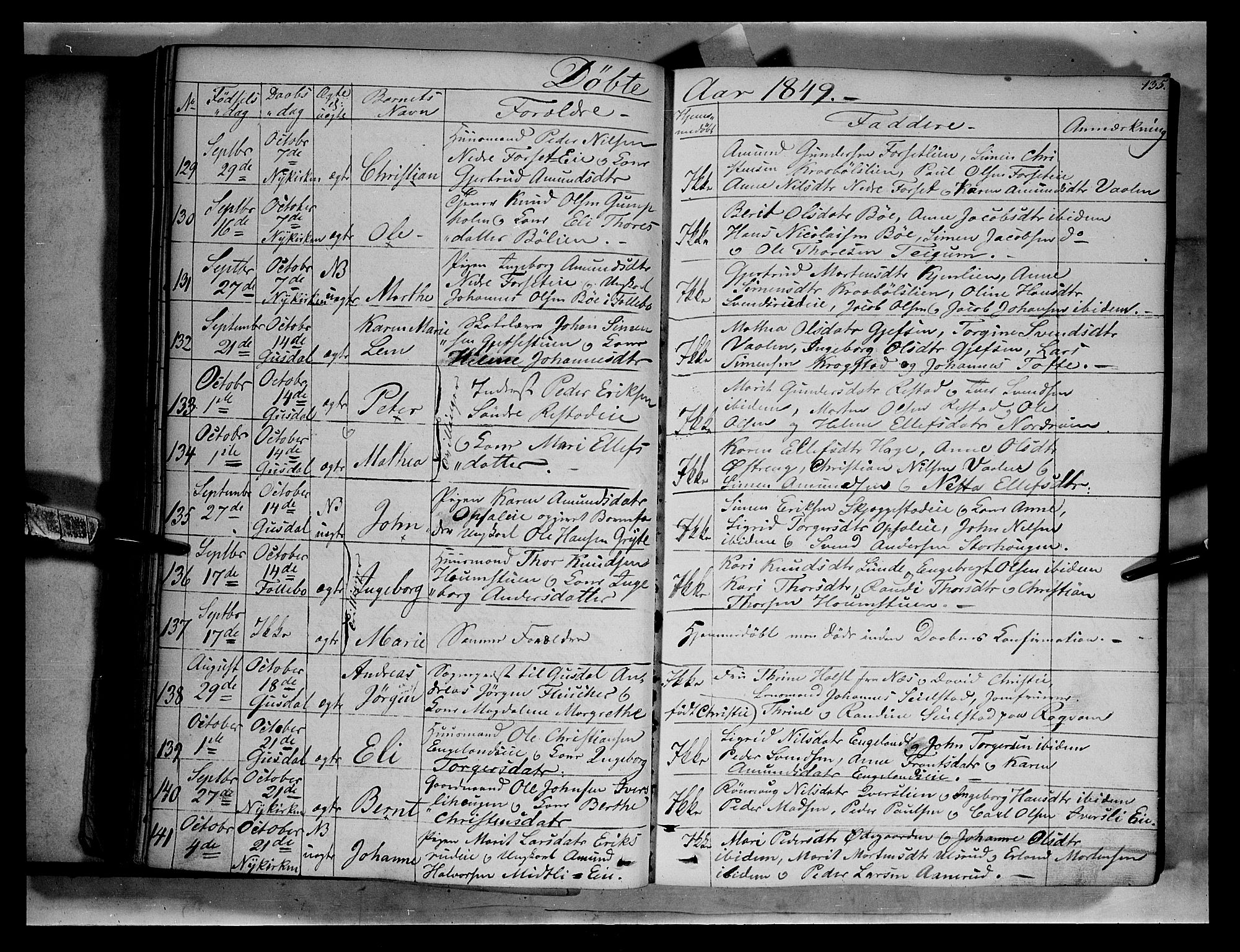 Gausdal prestekontor, AV/SAH-PREST-090/H/Ha/Haa/L0007: Parish register (official) no. 7, 1840-1850, p. 135