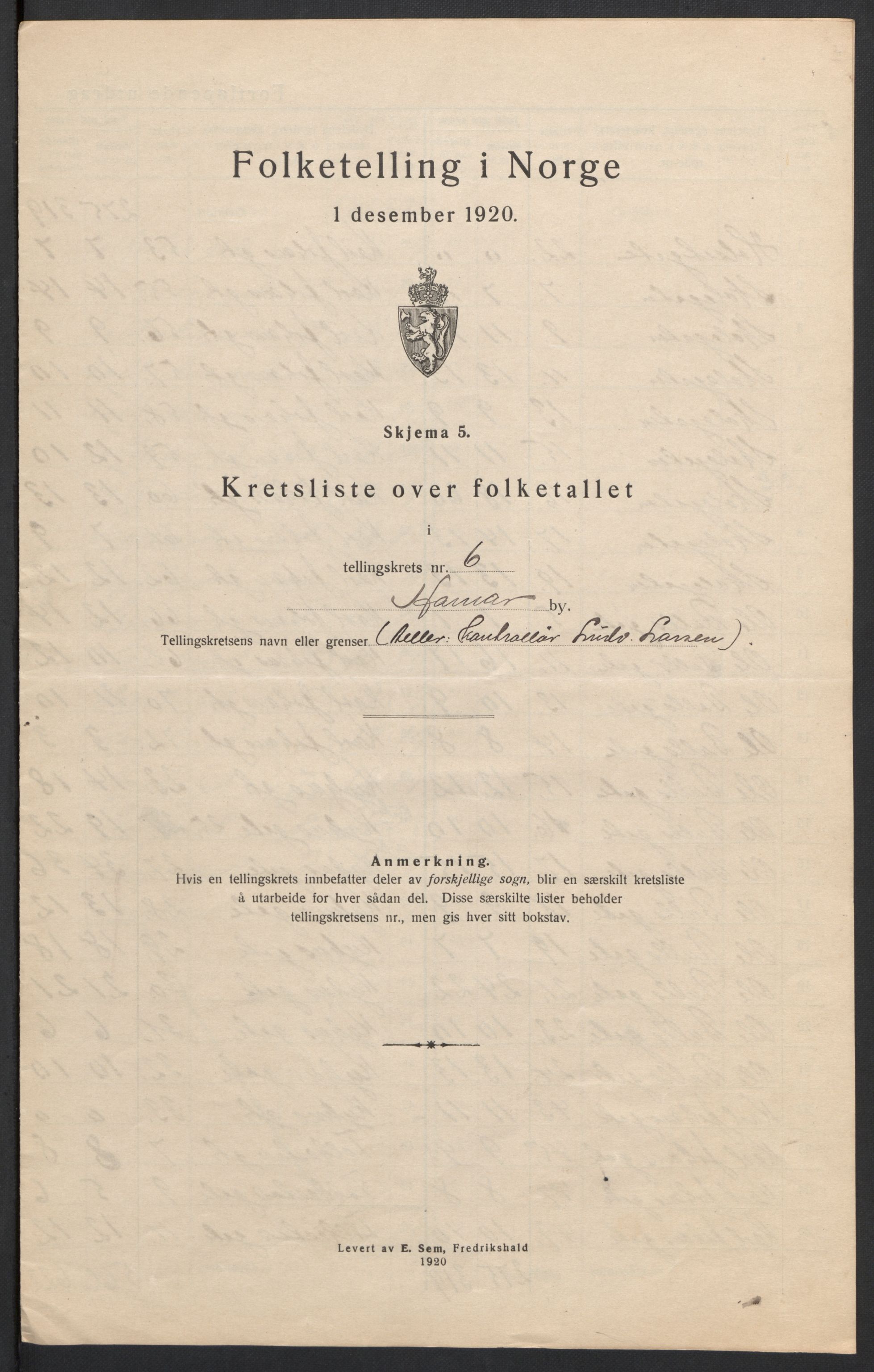 SAH, 1920 census for Hamar, 1920, p. 21
