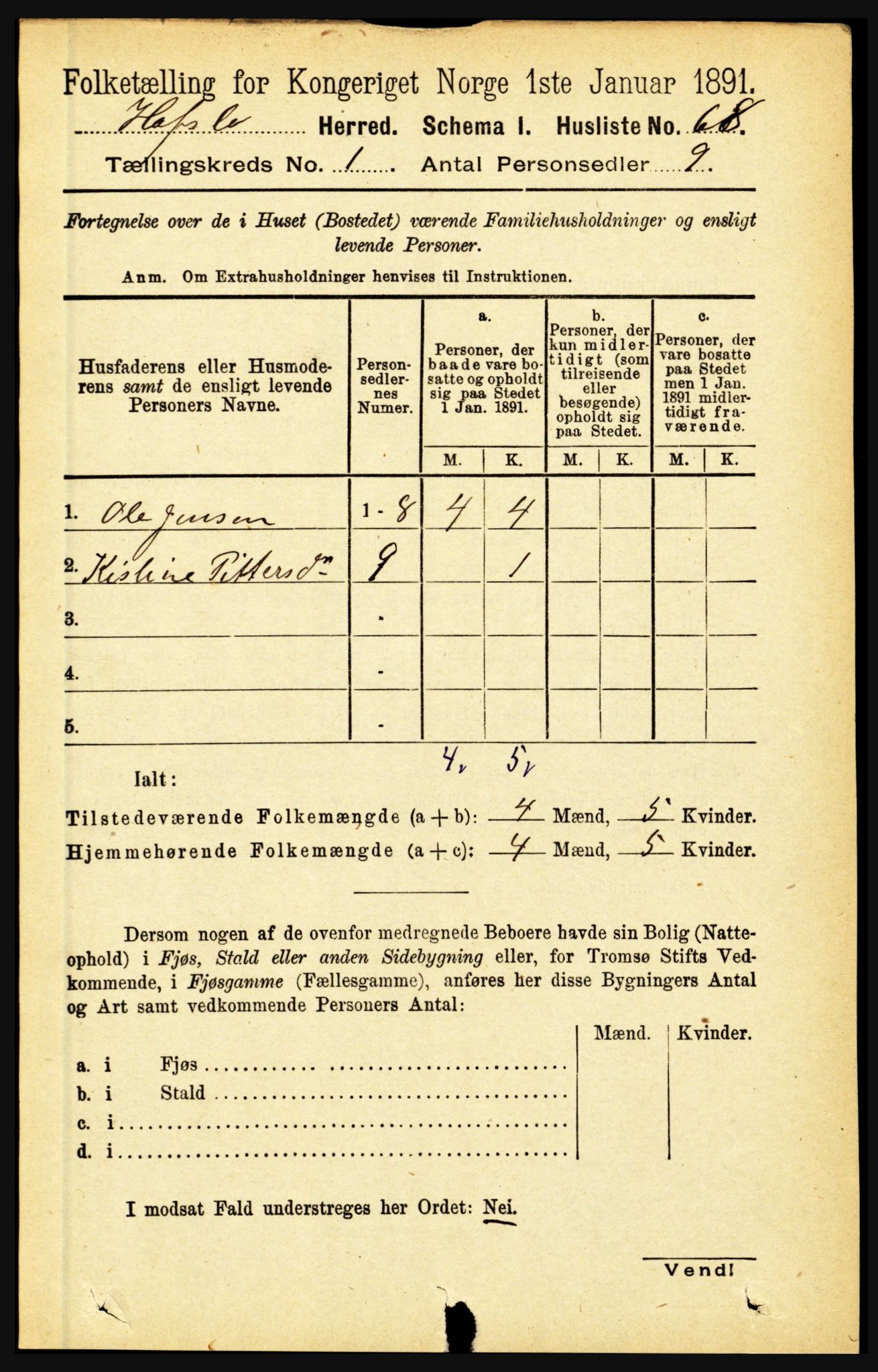 RA, 1891 census for 1425 Hafslo, 1891, p. 97